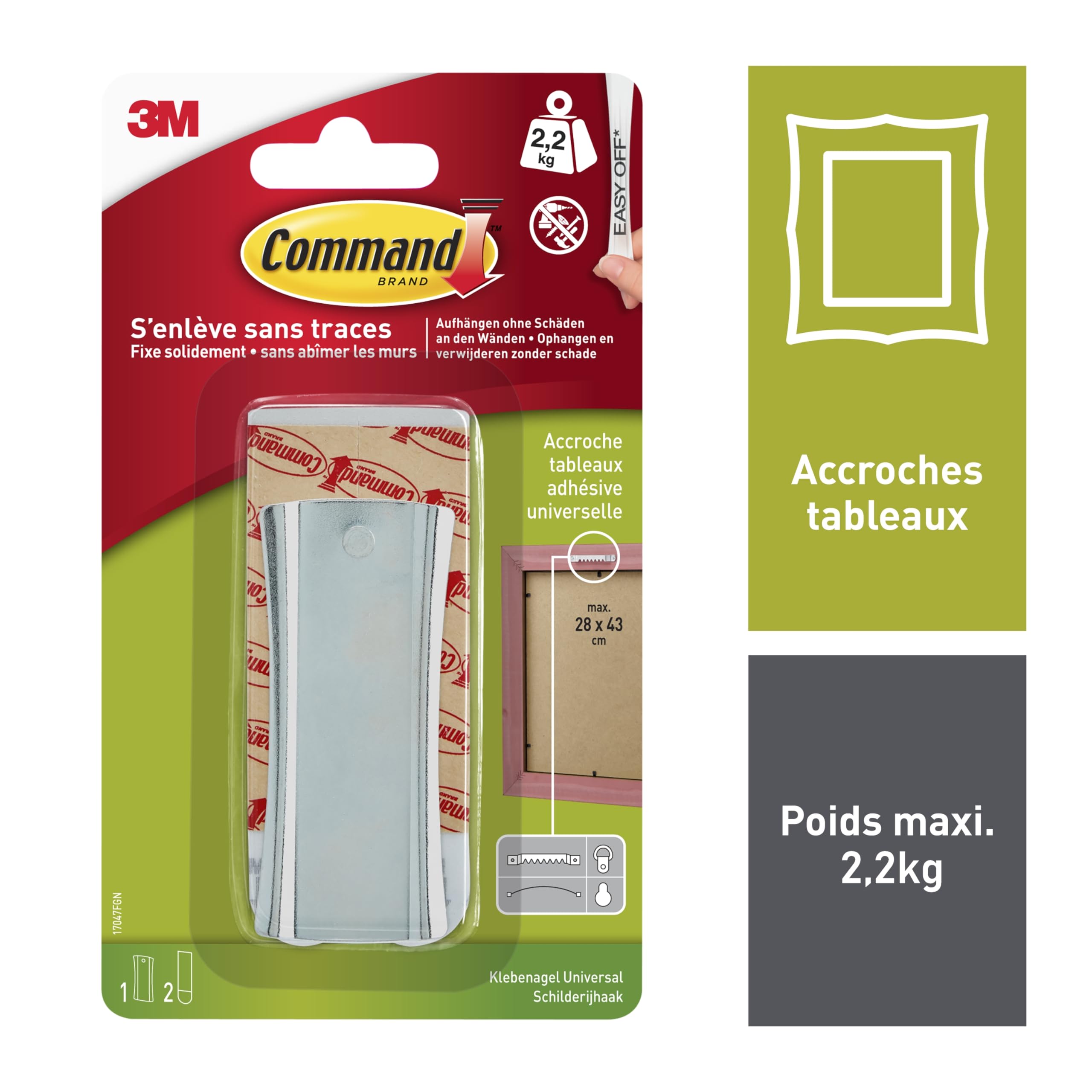 Command Accroche Tableau Grand crochet 2,2 kg argenté