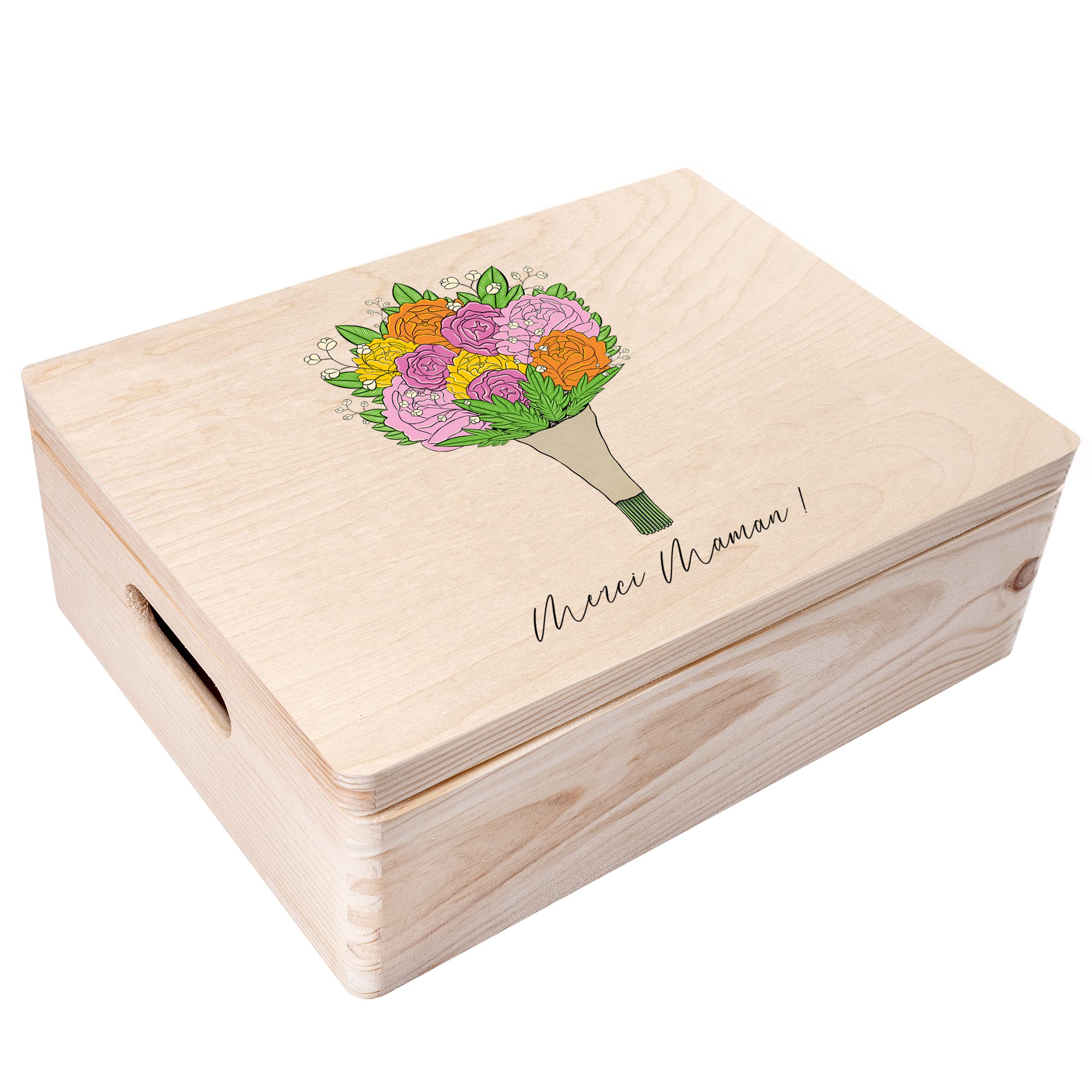 Creative Deco Boîte bois personnalisée Bouquet 30x20x14 cm