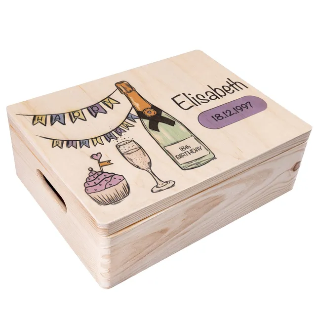 Creative Deco Boîte Anniversaire Texte 40x30x14 cm bois