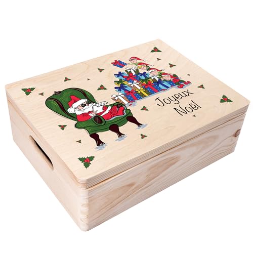 Creative Deco Boîte Bois Noël Père Noël 40x30 cm Gravée