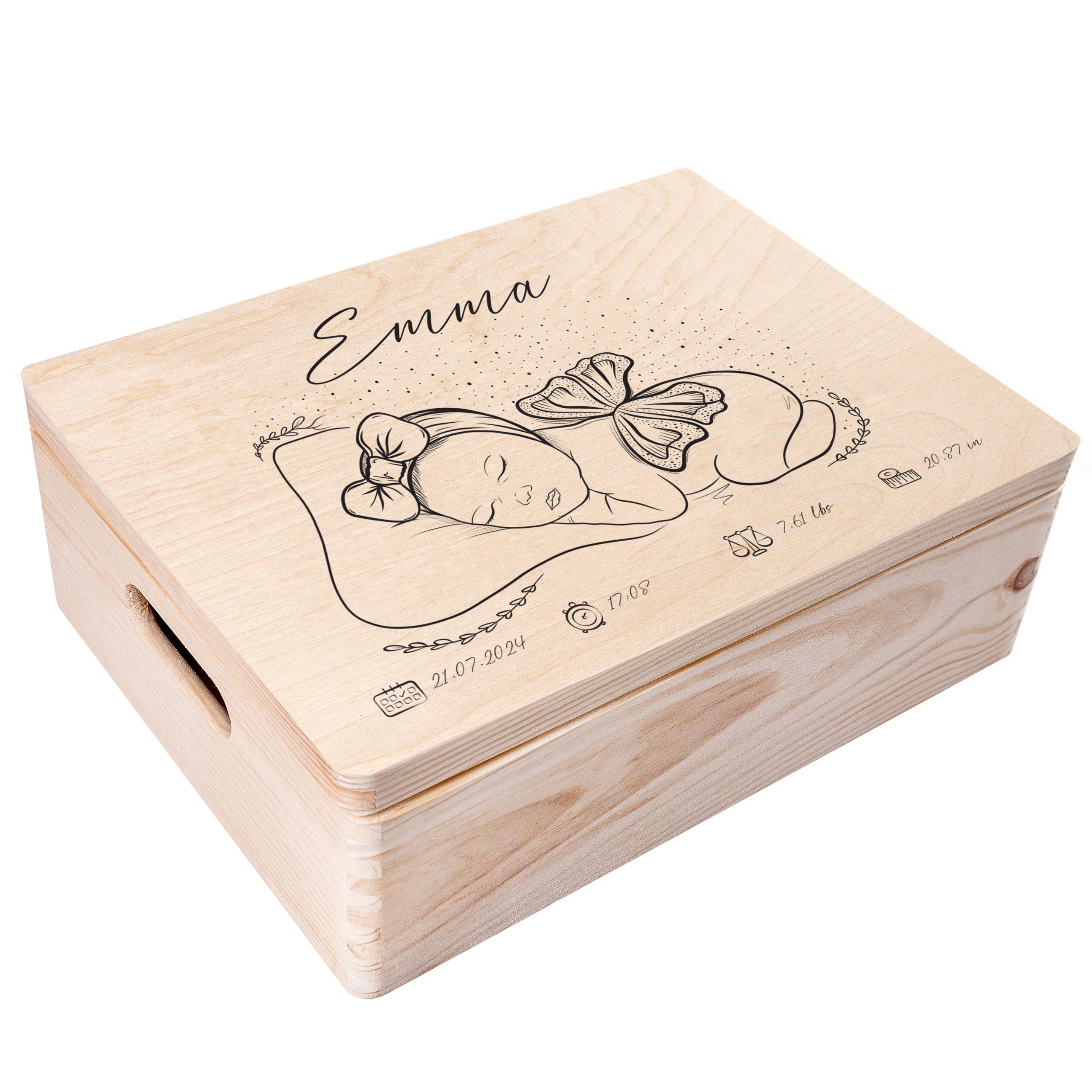 Creative Deco Boîte à Souvenirs Bébé Fille 30x20x14 cm bois
