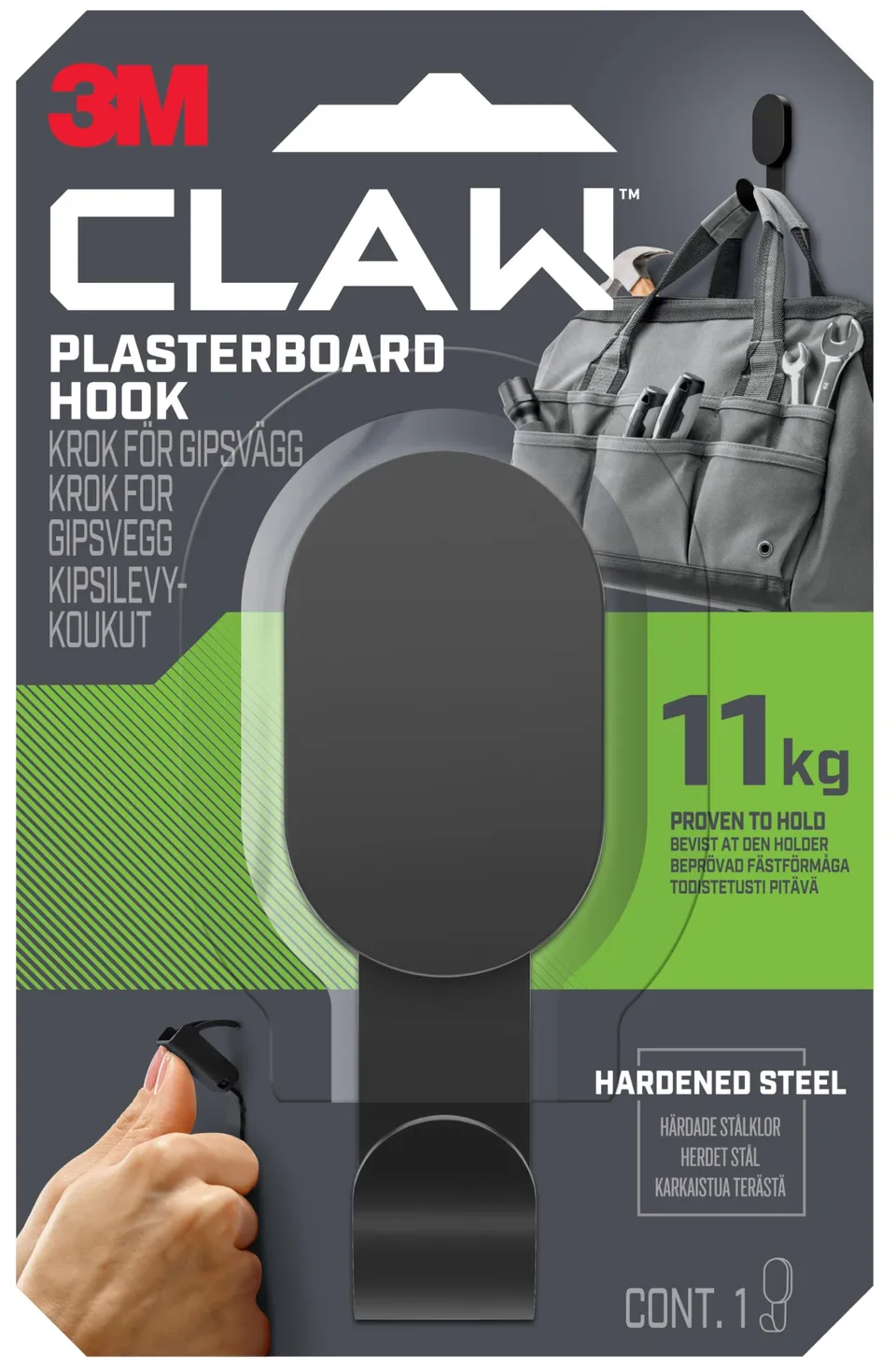 Command 3M CLAW Crochet Placo Noir 11 kg 3DH25BLK-UKN
