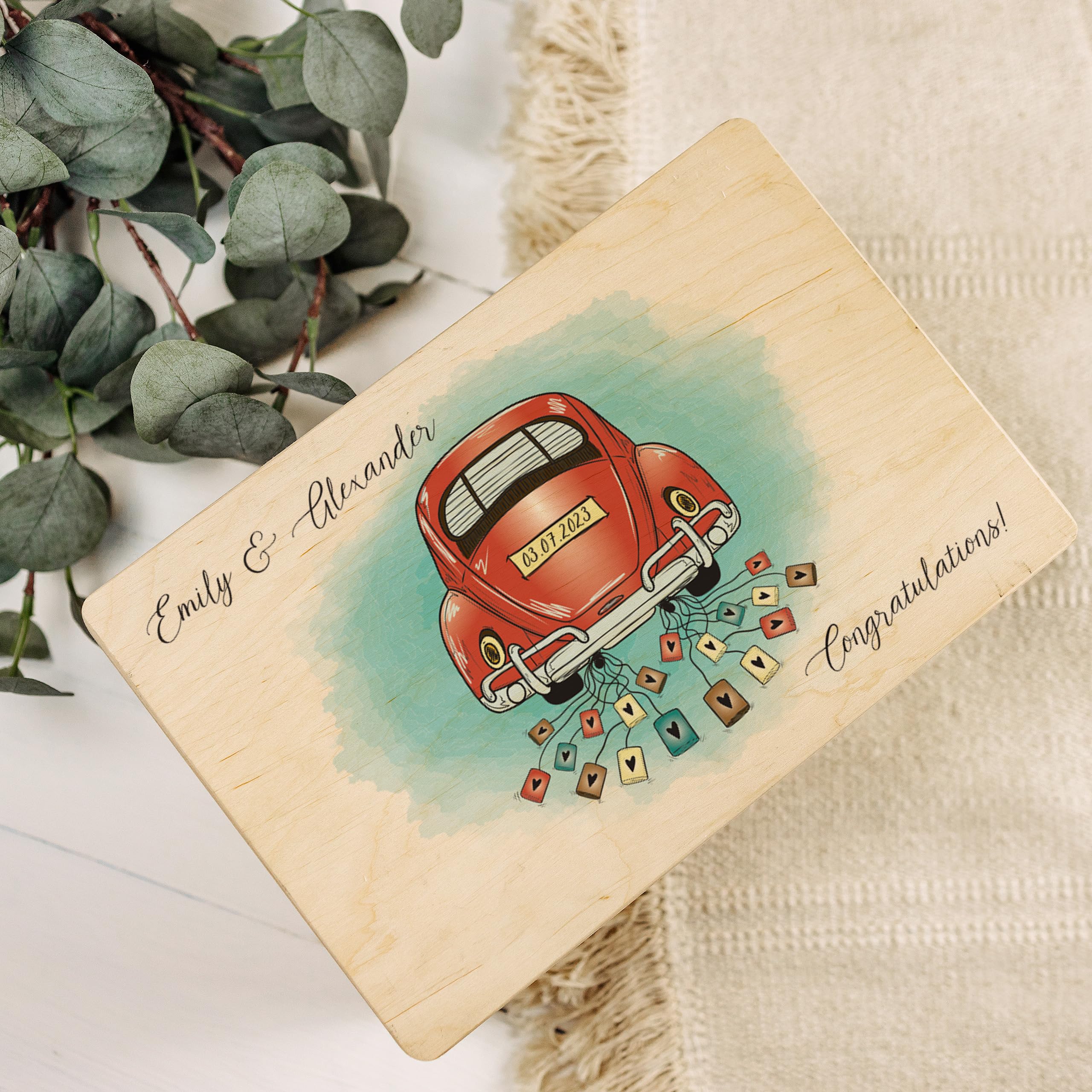 Creative Deco Boîte Souvenir Mariage Voiture 30x20x14 Bois