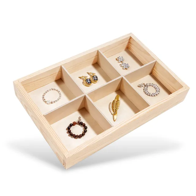 Creative Deco Wood products petit plateau bois 6 compartiments brut