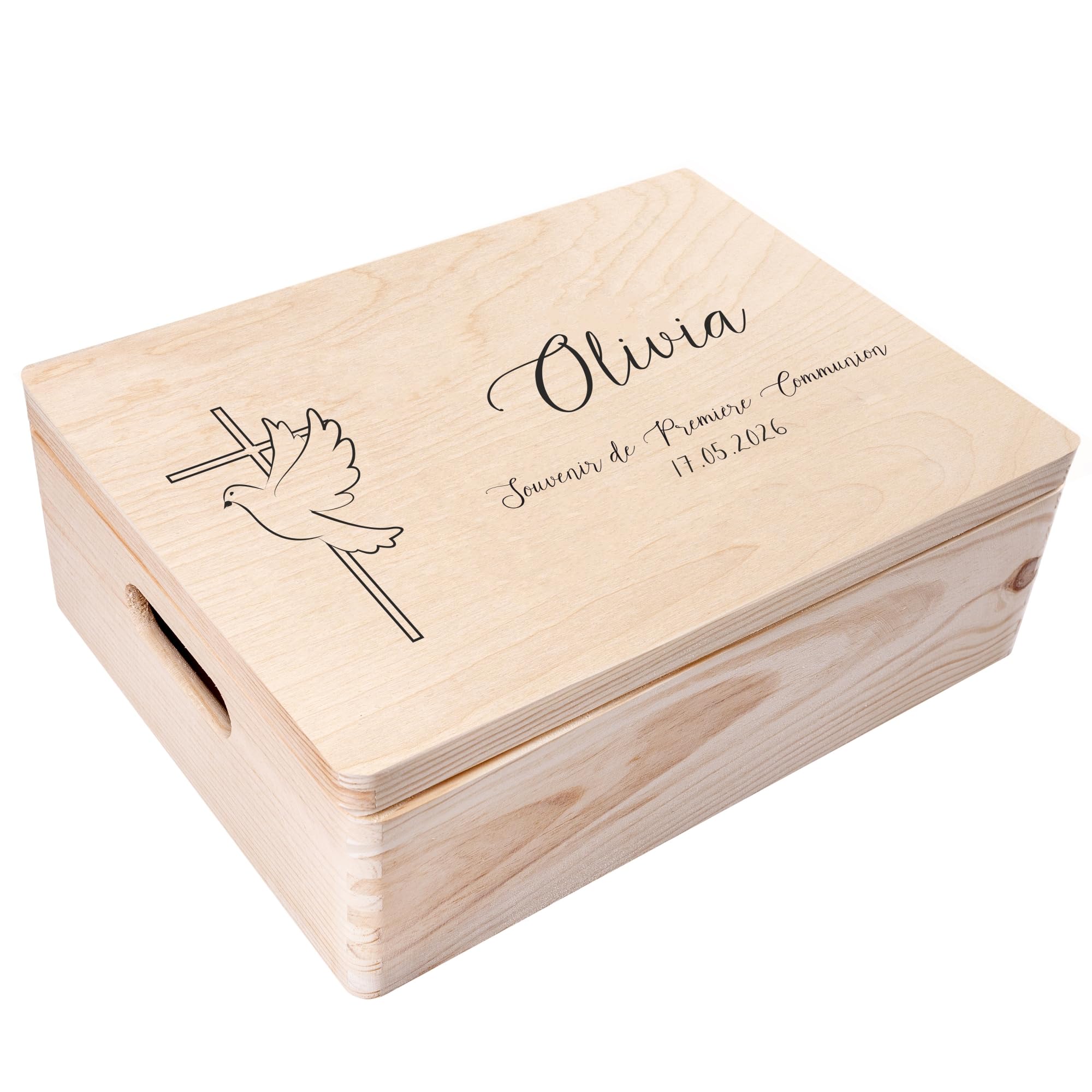 Creative Deco Croix Colombe boîte bois communion 40x30 cm