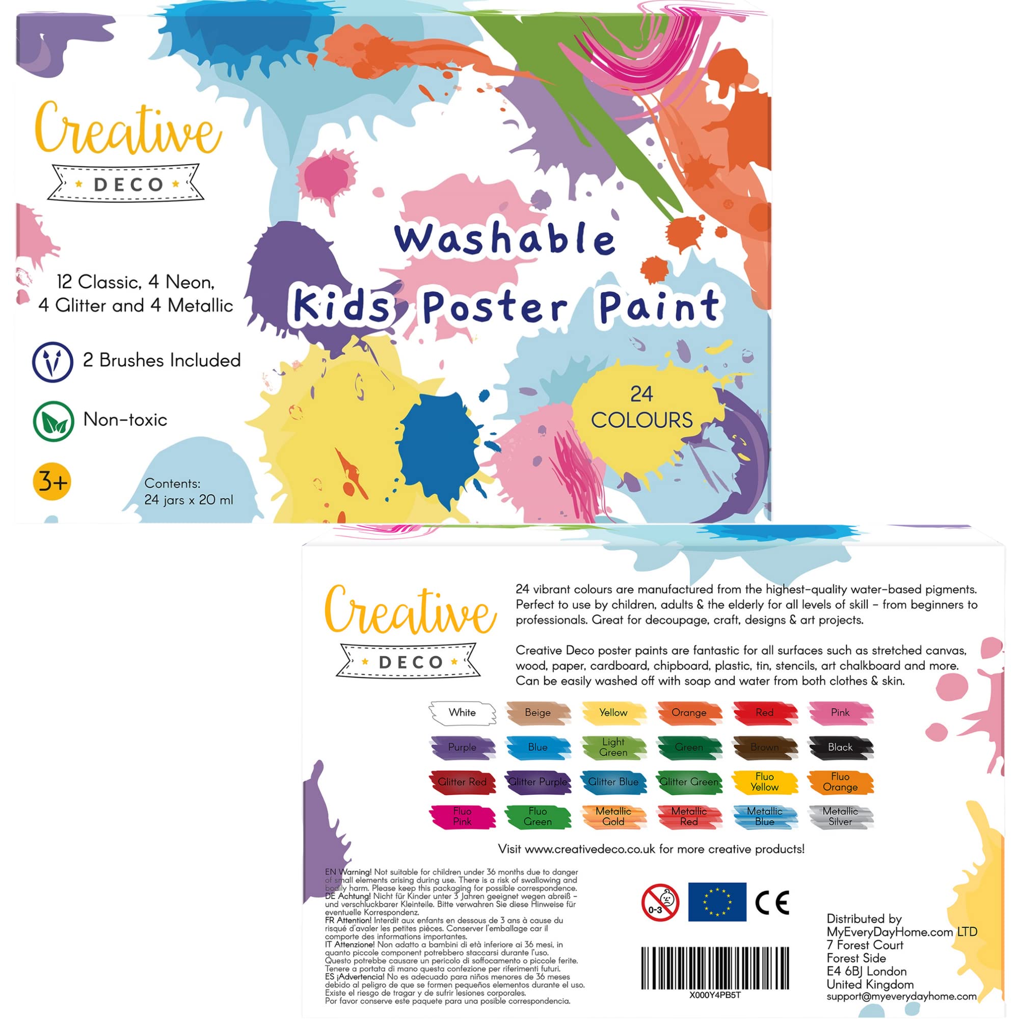 Creative Deco Peinture Enfant Lavable 24x20ml Doigt