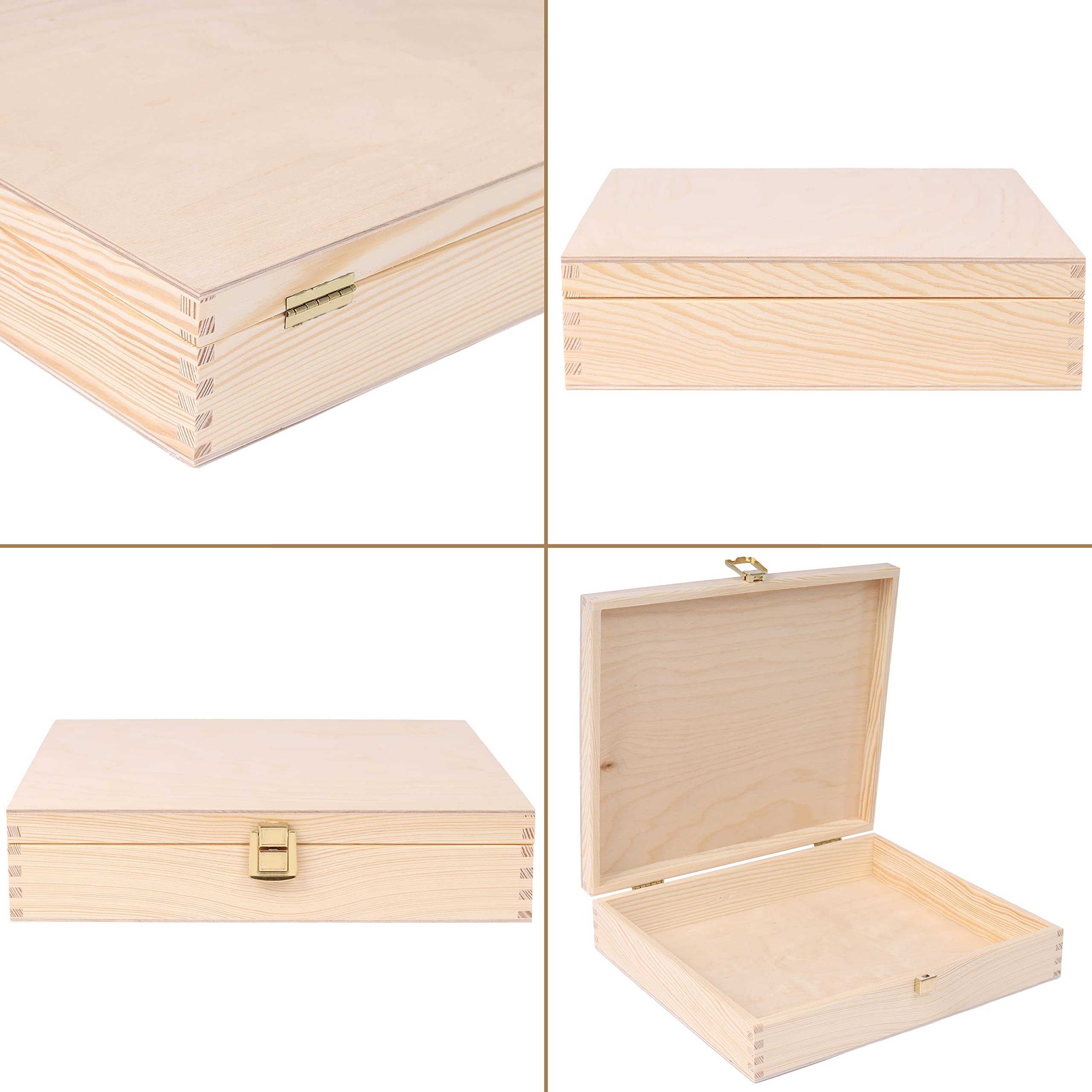 Creative Deco Boîte rangement bois 29x25 cm couvercle serrure brut