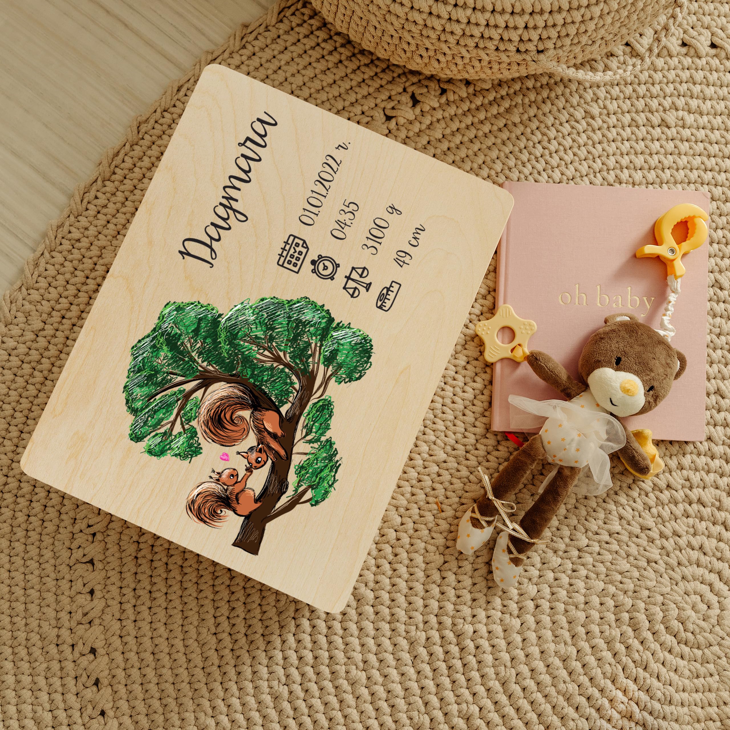Creative Deco boîte souvenirs bébé écureuil 30x20 cm