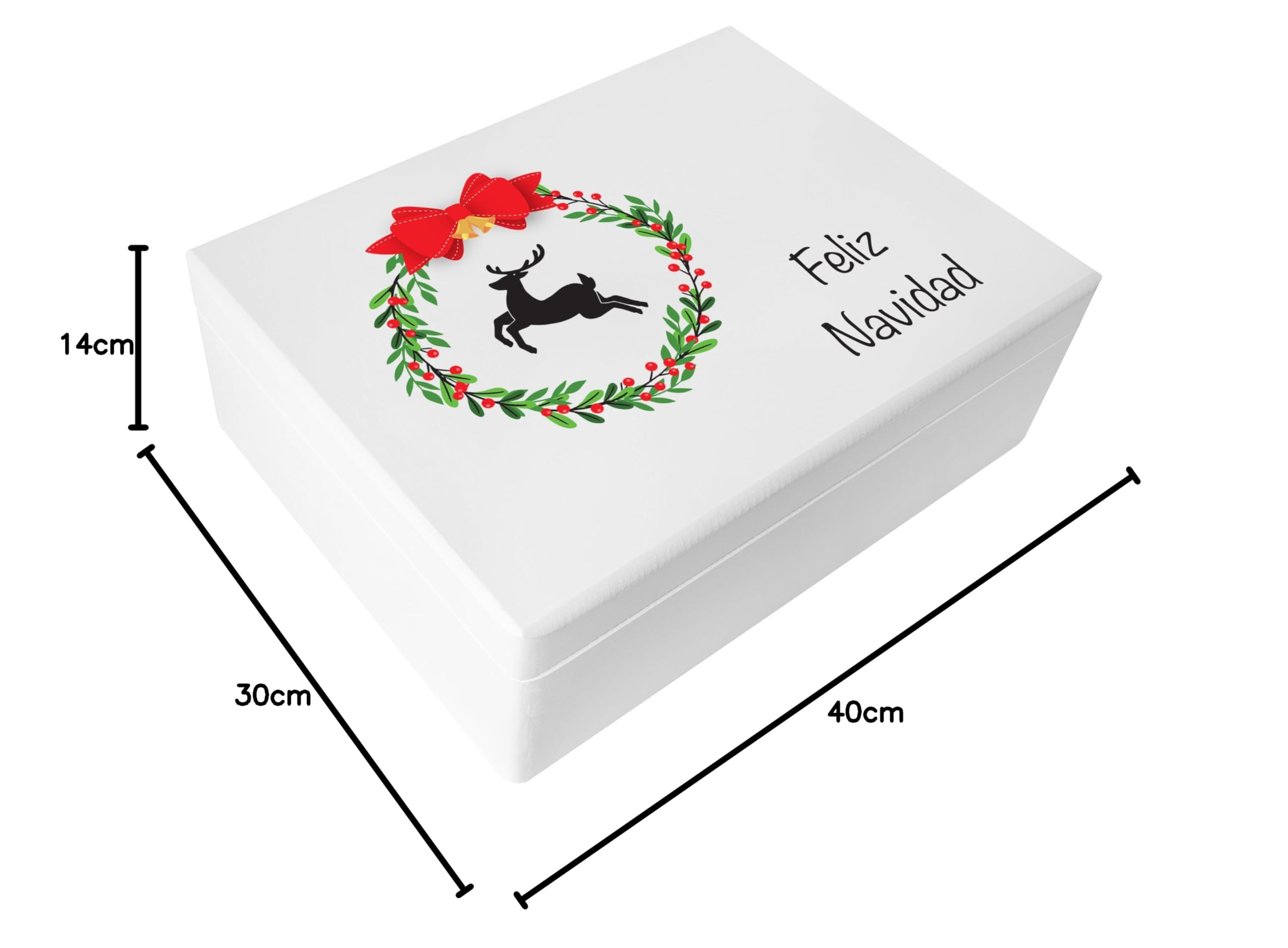 Creative Deco Boîte Noël bois cerf couronne 40x30x14 cm