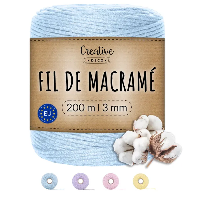 Creative Deco Strings corde macramé 3mm x 200m bleu pastel
