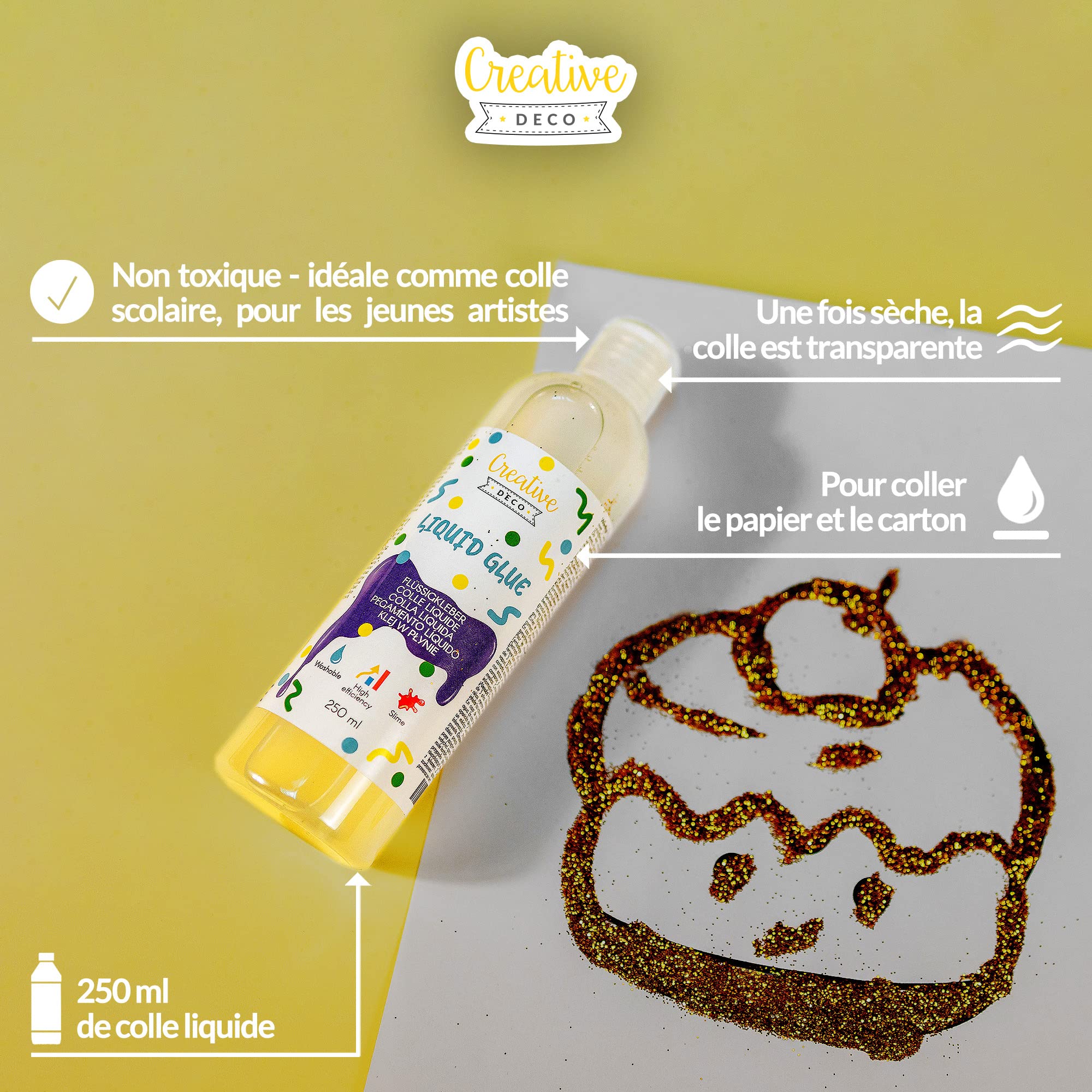 Creative Deco Colle Liquide Slime Transparente 250 ml Verre Tissu