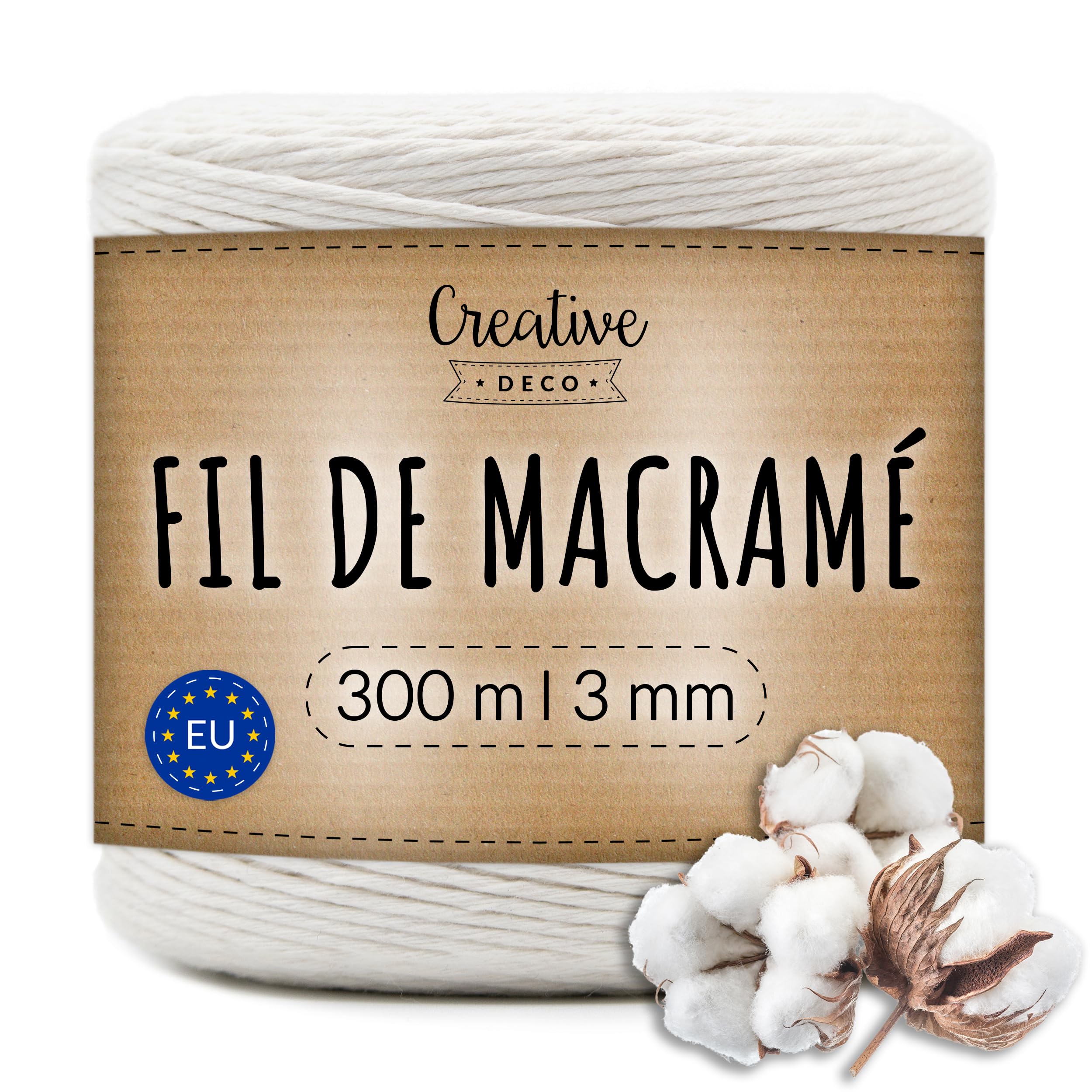 Creative Deco Corde coton blanc 3 mm bobine 300 m