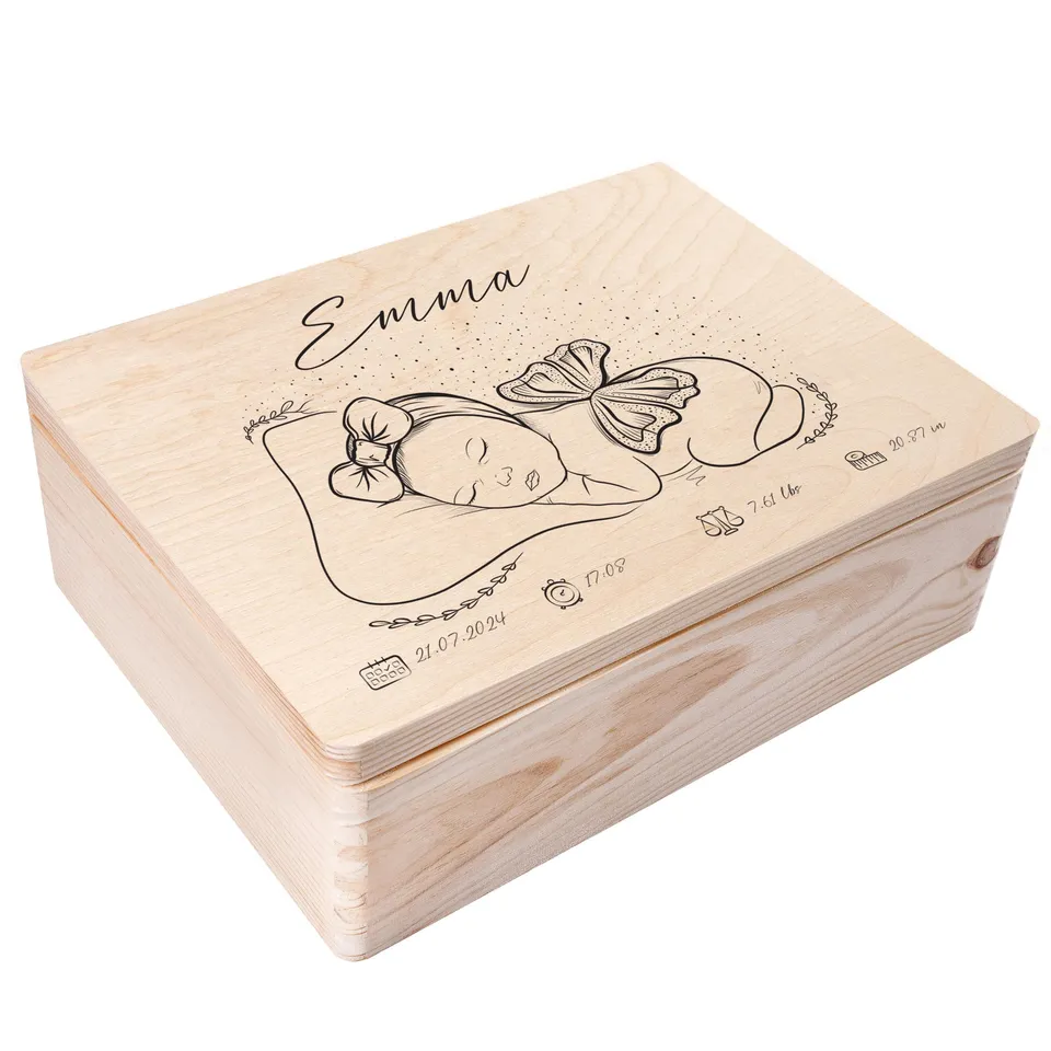 Creative Deco Boîte Bébé Fille Bois 40x30 cm