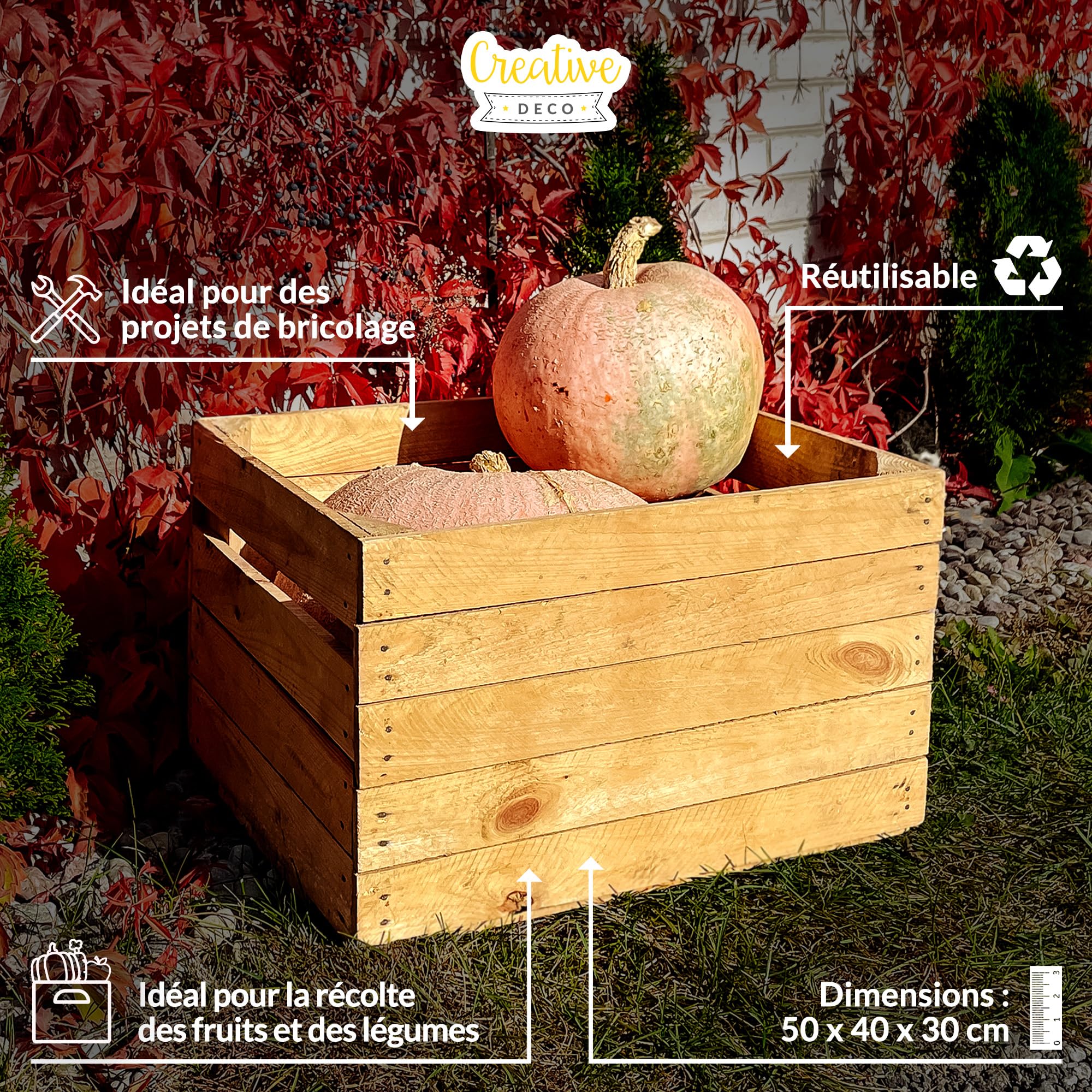Creative Deco Home and Garden caisse en bois vintage 50x40x30 cm