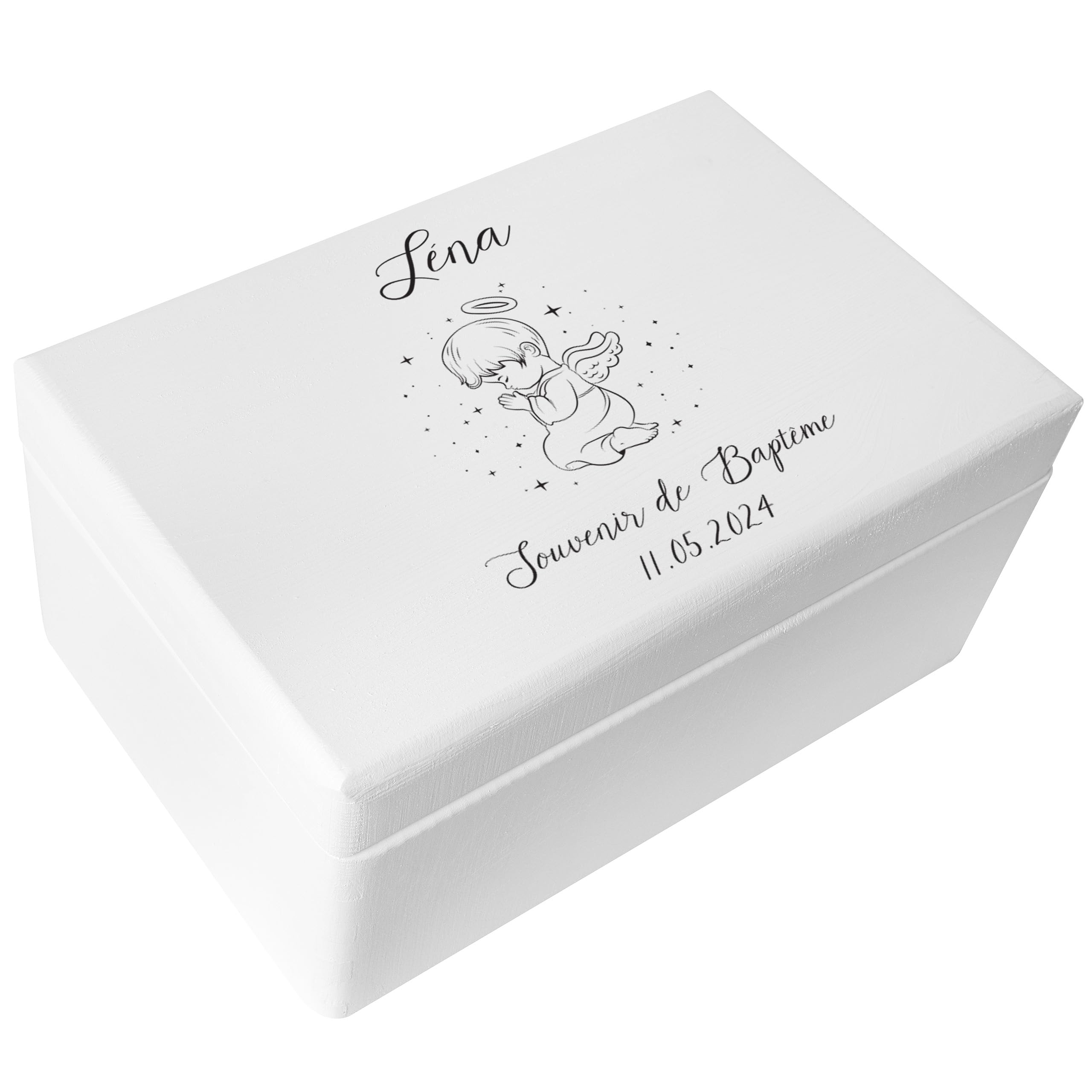Creative Deco Bougie boîte baptême bois personnalisée 30x20