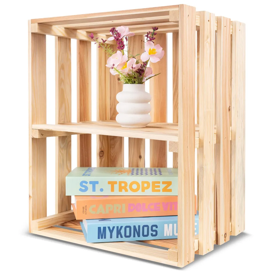 Creative Deco Caisse bois naturel étagère 50x40x30 cm beige