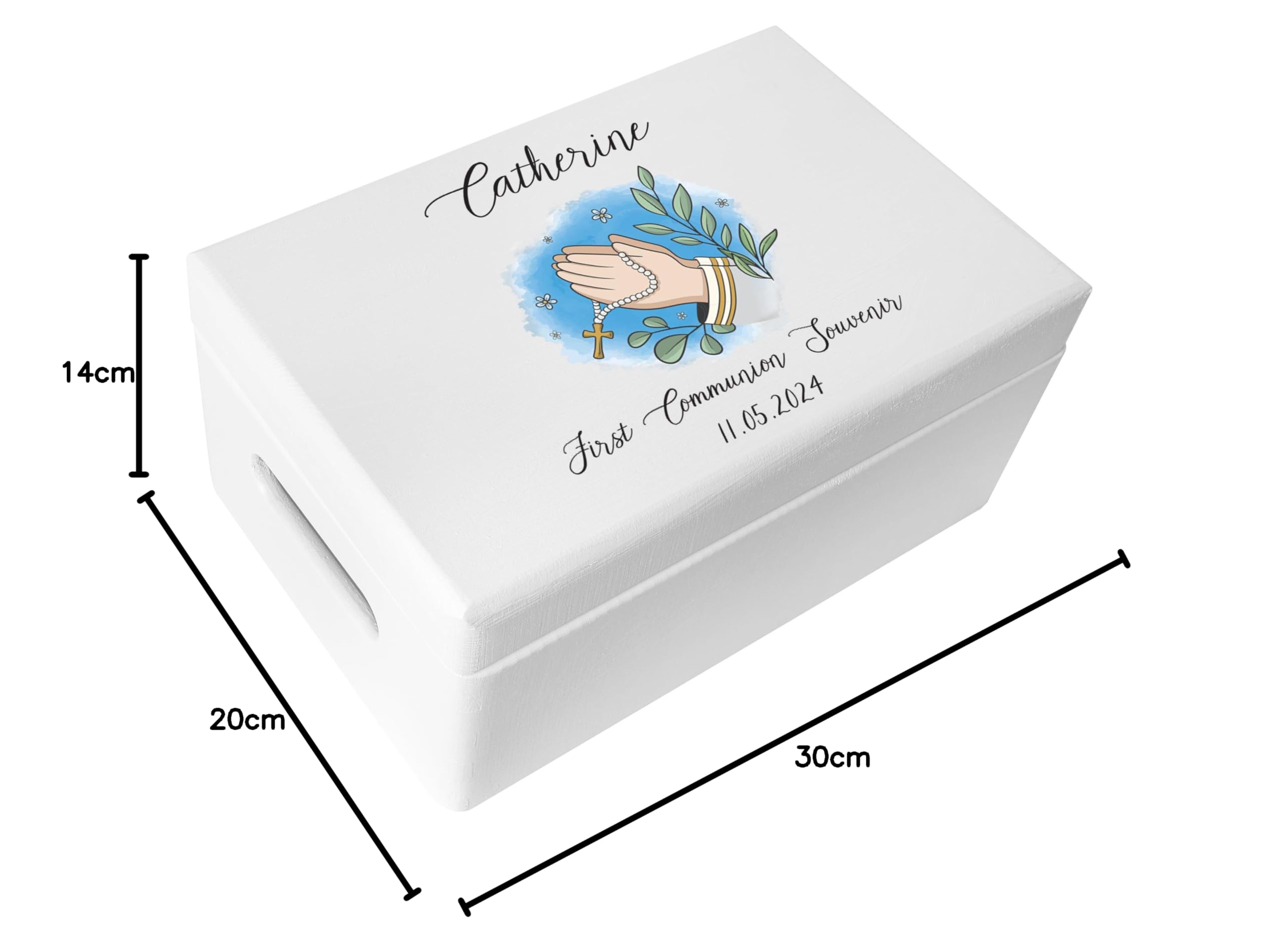 Creative Deco Boîte Bois Communion Prière Blanche 30x20x14