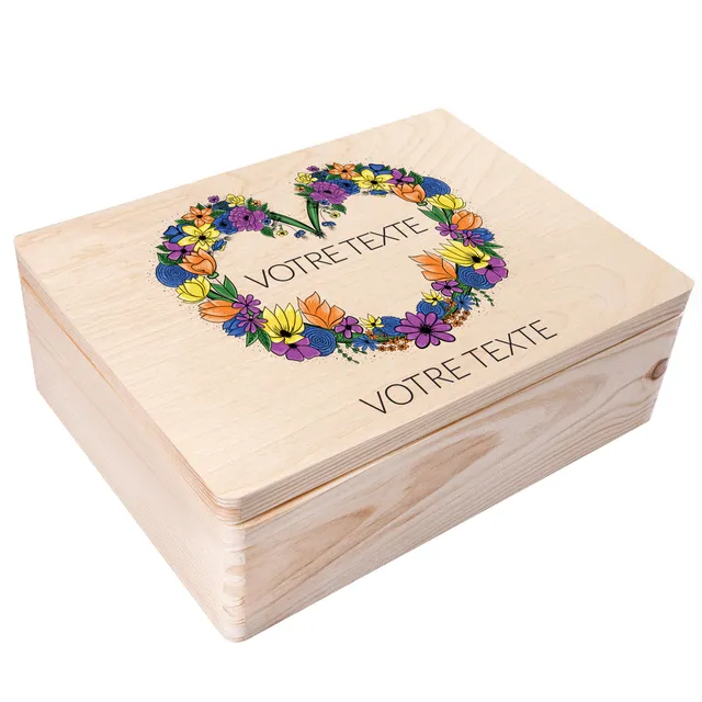 Creative Deco boîte bois personnalisée fleurs 2 40x30 cm