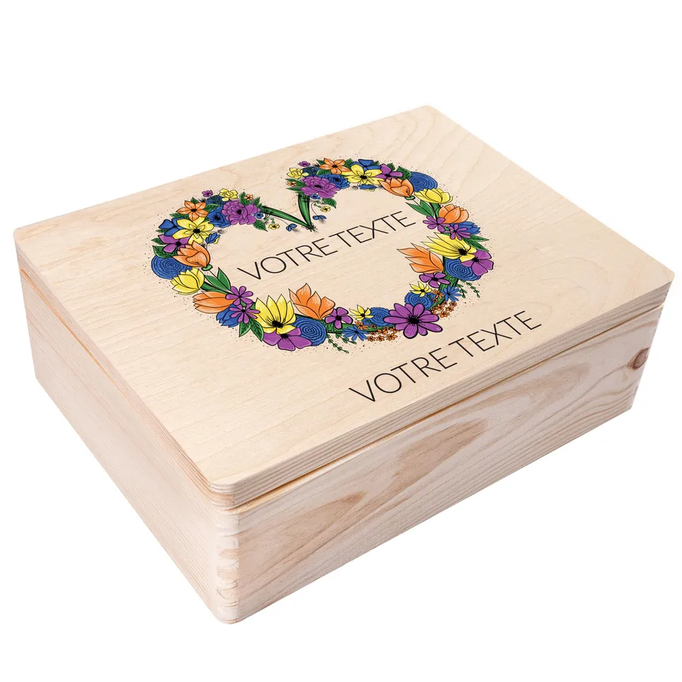Creative Deco boîte bois personnalisée fleurs 2 40x30 cm
