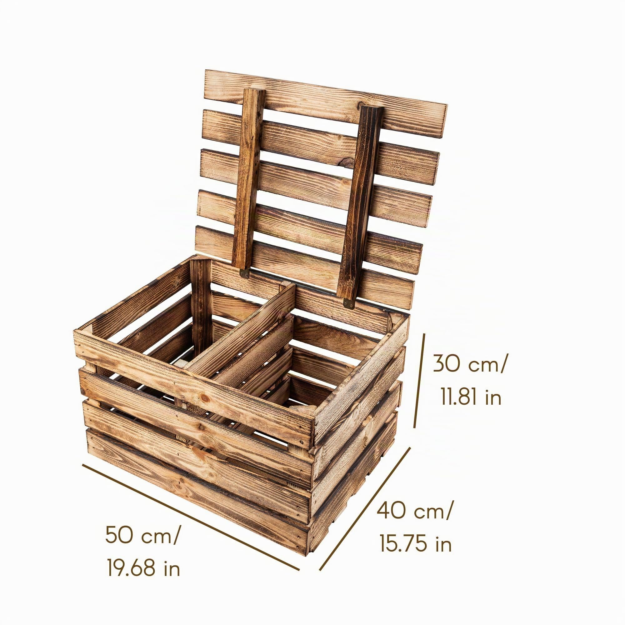 Creative Deco Coffre Bois Flammé 50x40x30 cm avec Étagère