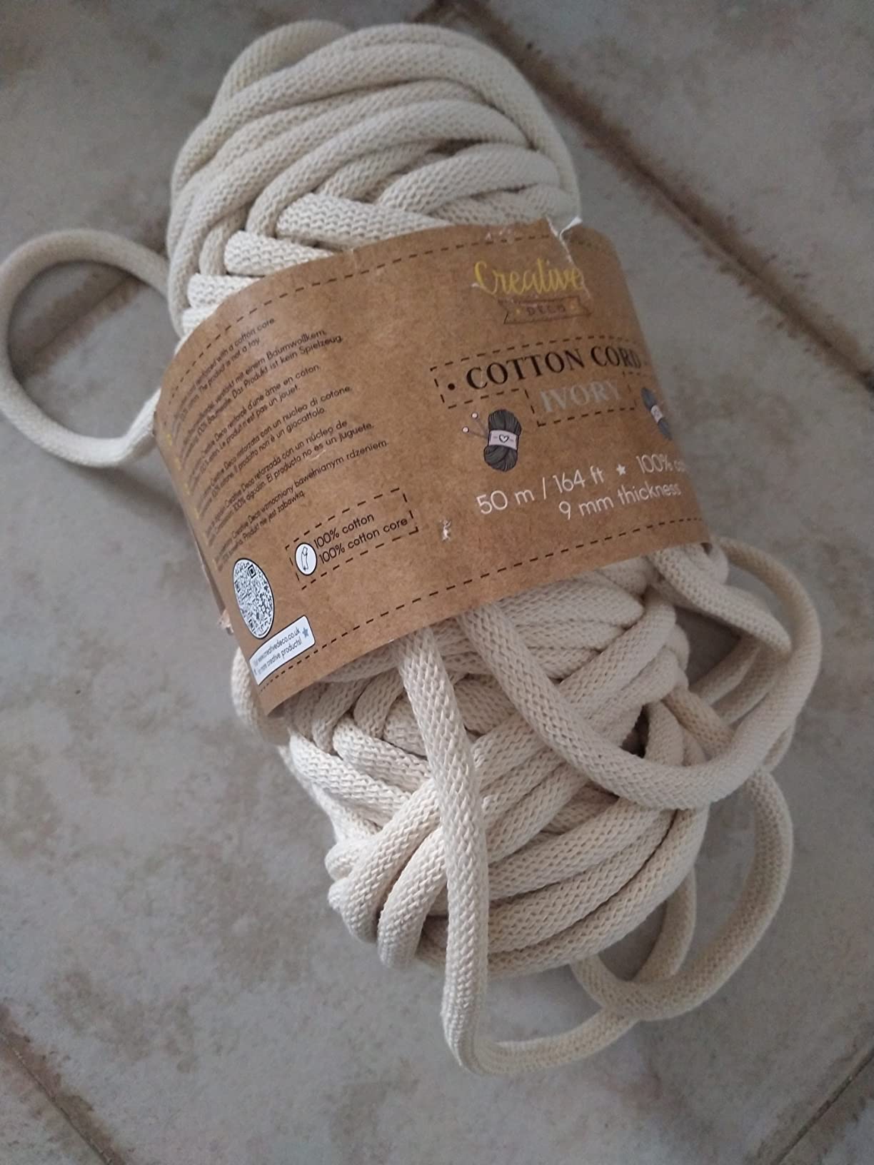 Creative Deco Corde Macramé Coton Ivoire 9mm 50m