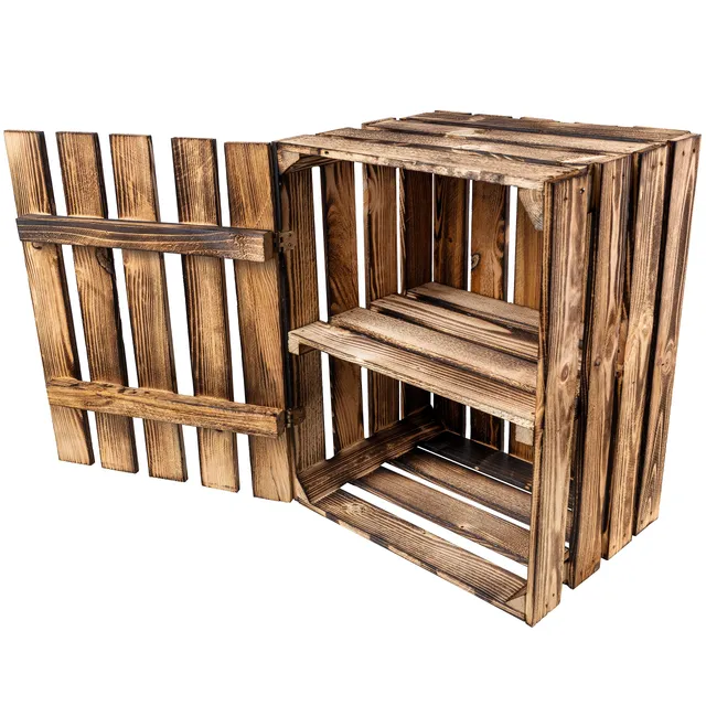 Creative Deco Coffre Bois Flammé 50x40x30 cm avec Étagère
