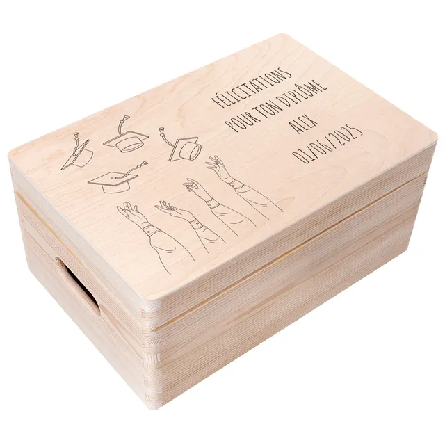 Creative Deco Boîte en Bois Diplôme 30x20x14 cm Toque Personnalisée