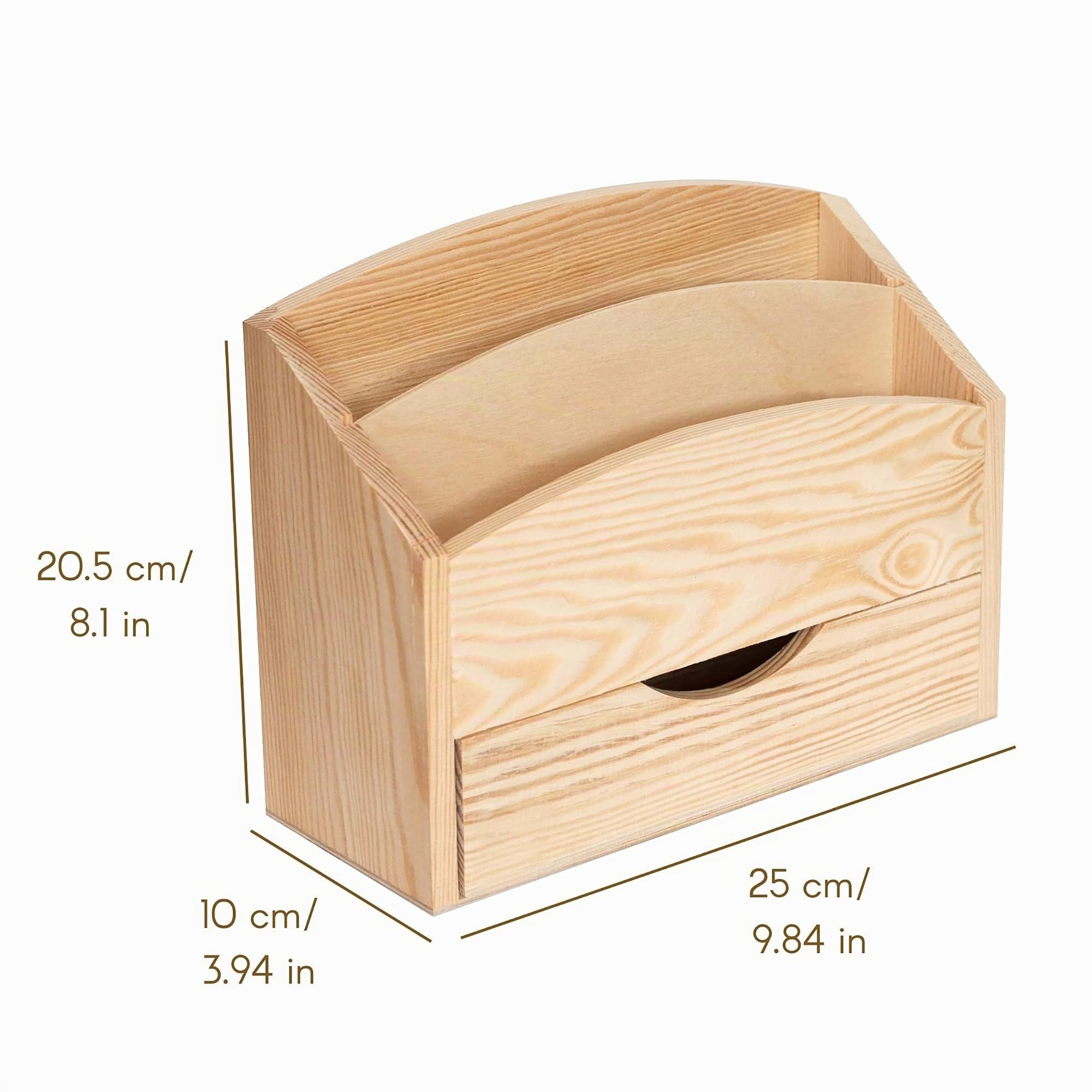 Creative Deco porte-courrier bois 2 compartiments + tiroir 25 cm