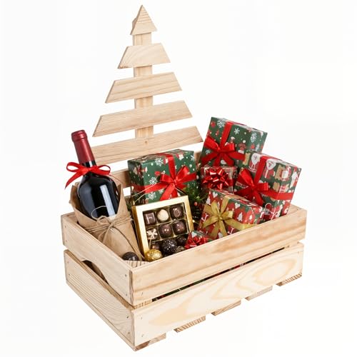 Creative Deco coffret bois sapin Noël 30x20 cm naturel