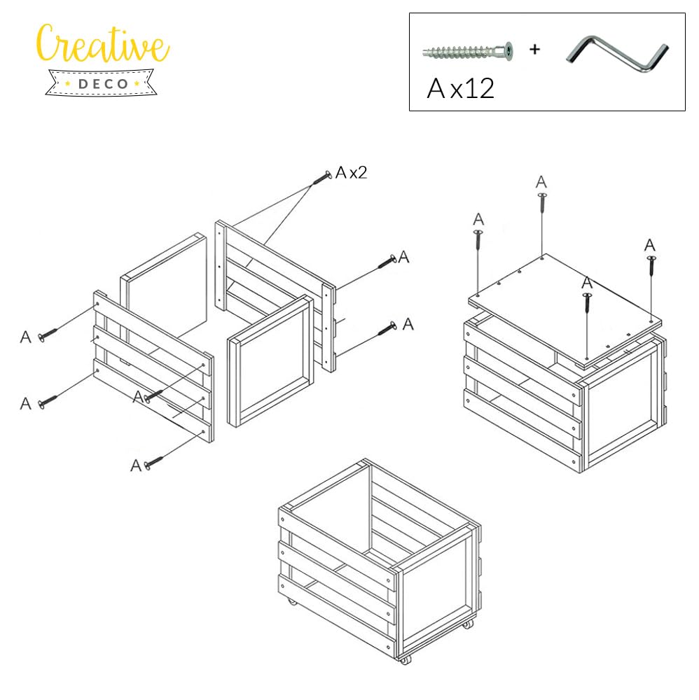 Creative Deco Caisse Bois Vinyles Hêtre 46x36x25cm