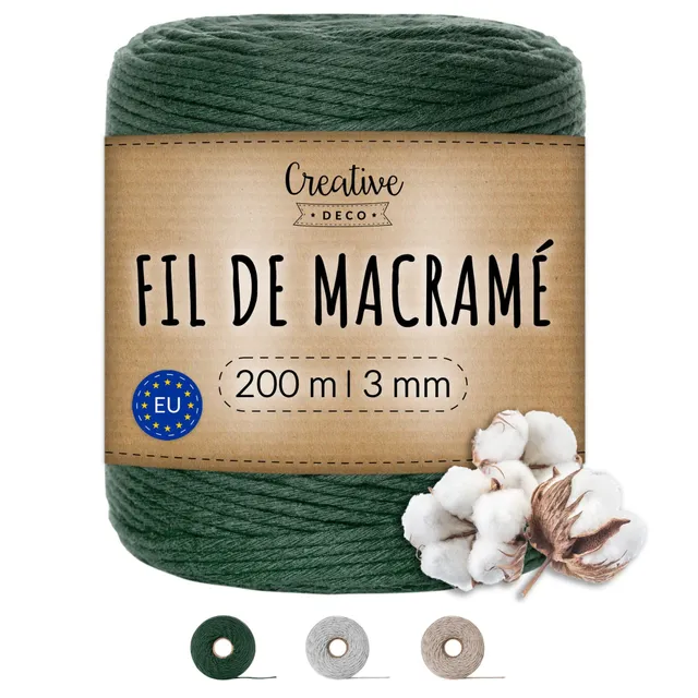 Creative Deco Strings corde macramé 3mm x 200m vert foncé coton