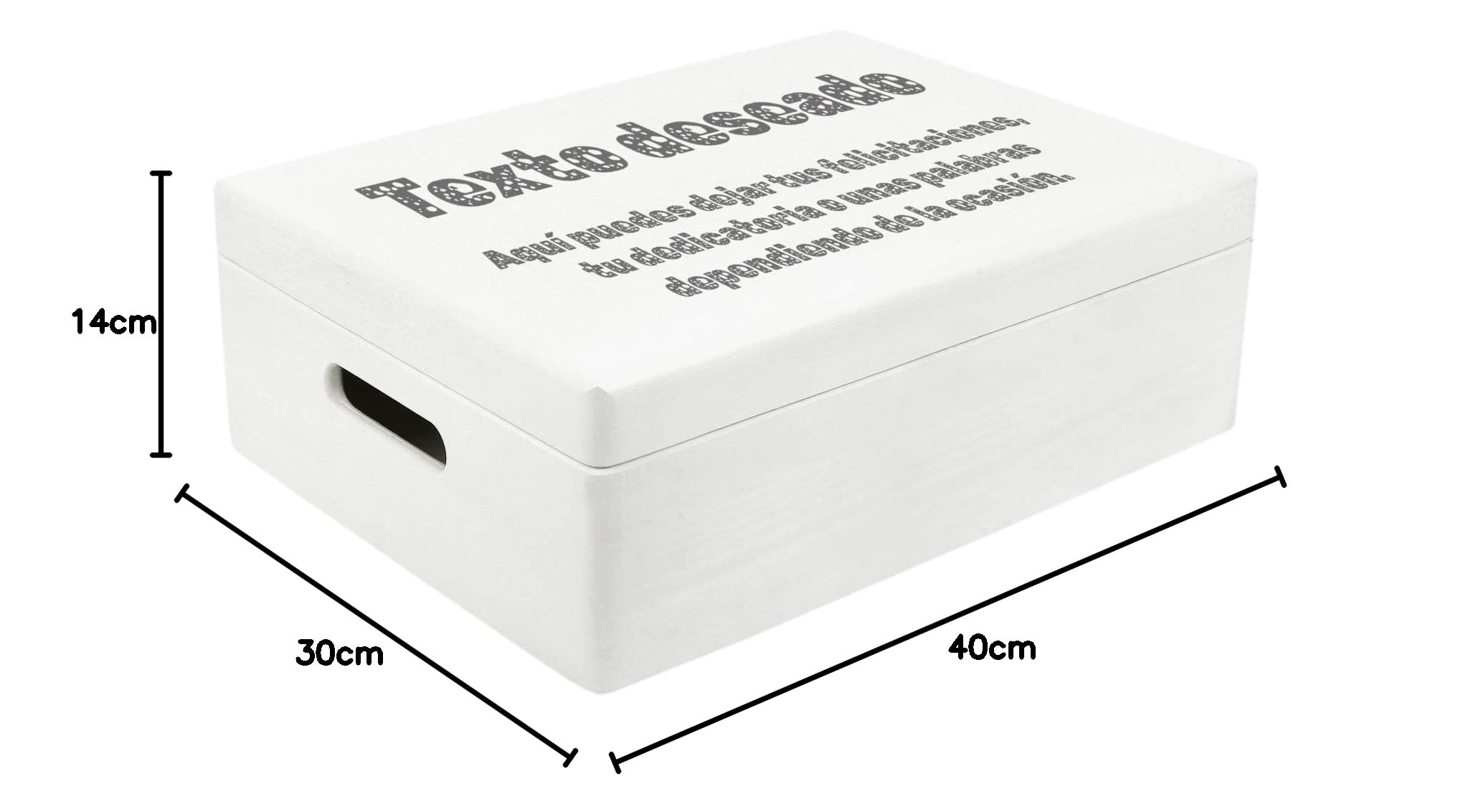Creative Deco Boîte Bois 40x30x14 Texte Personnalisé Blanc