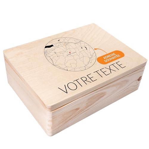 Creative Deco Carte Coordonnées Cercle boîte bois 40x30 cm