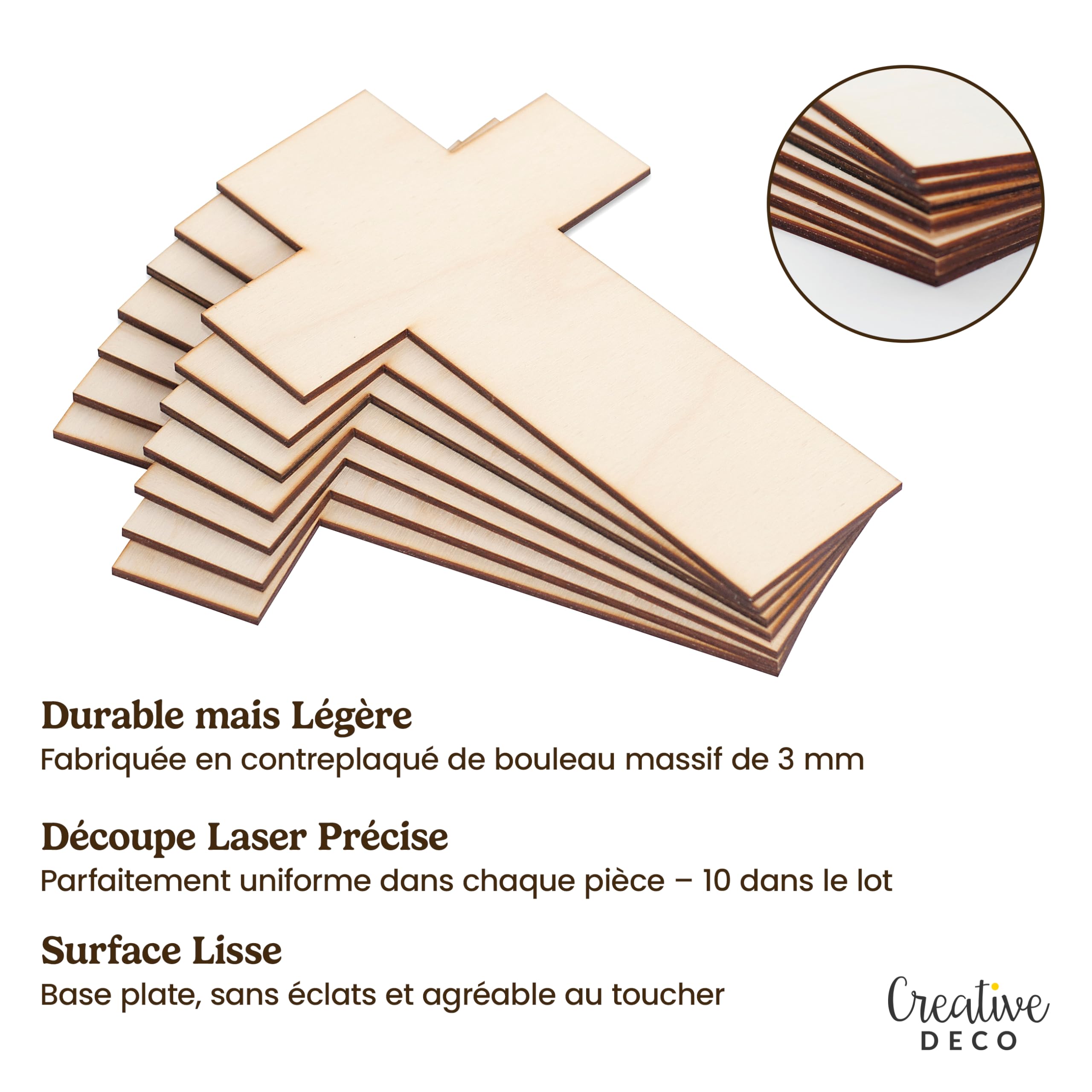 Creative Deco Croix épaisse 20x12,5 cm forme bois lot 10