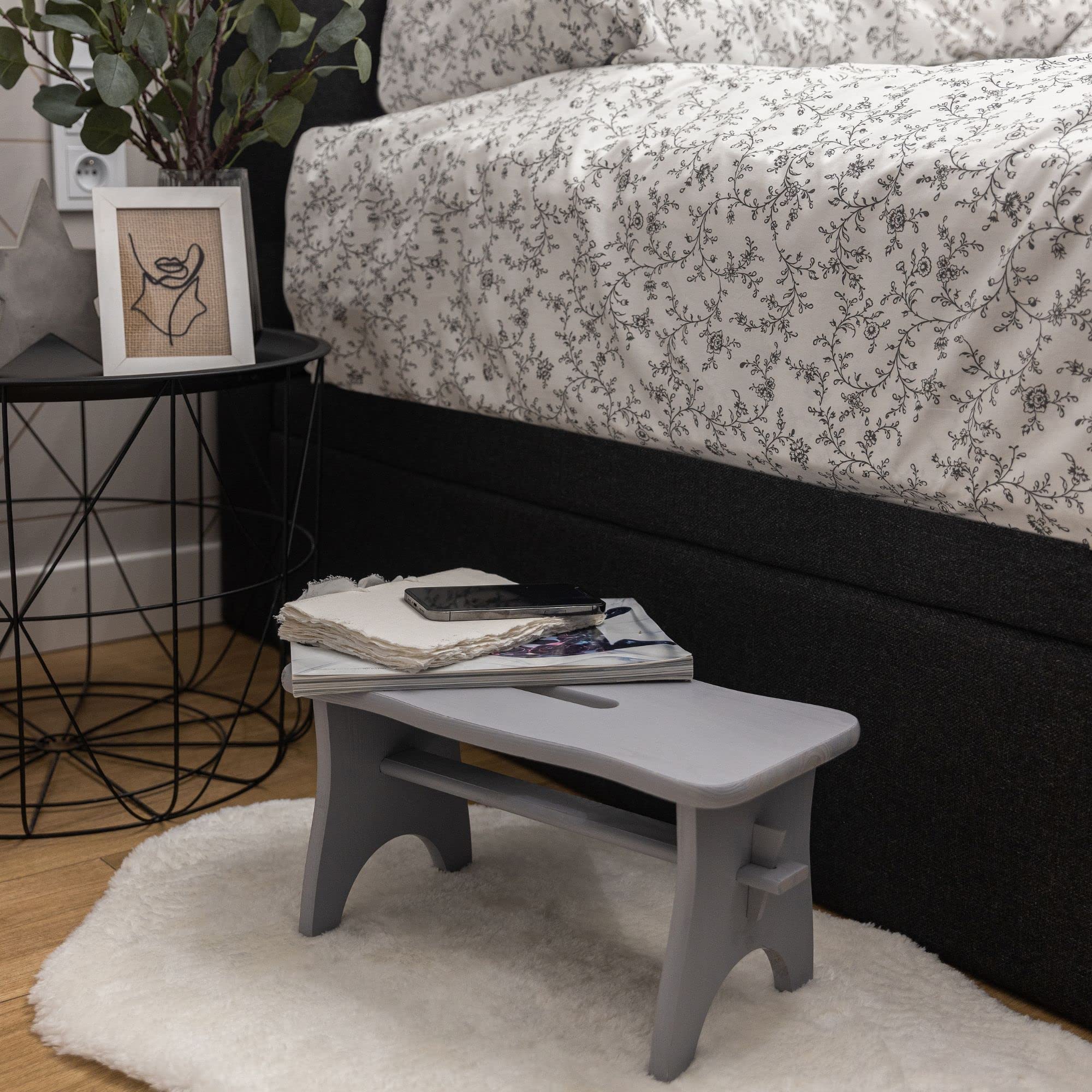 Creative Deco marche repose-pied bois gris 38x19x21 cm