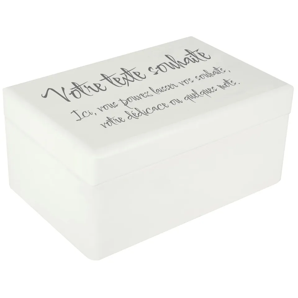 Creative Deco Boîte Bois Texte Personnalisé 30x20x14 cm blanc