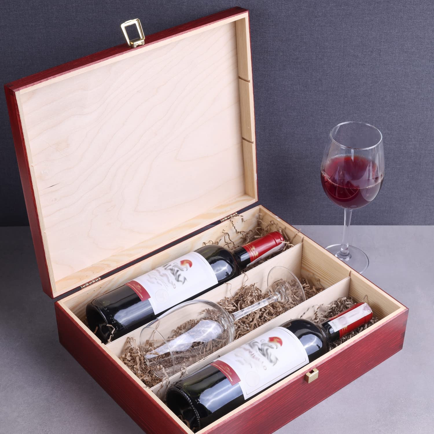 Creative Deco Caisse Vin Bois 3 Bouteilles Rouge 35x30 cm