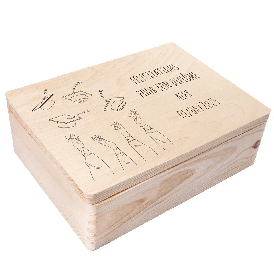 Creative Deco Boîte en Bois Diplôme 40x30x14 cm Toque Personnalisée