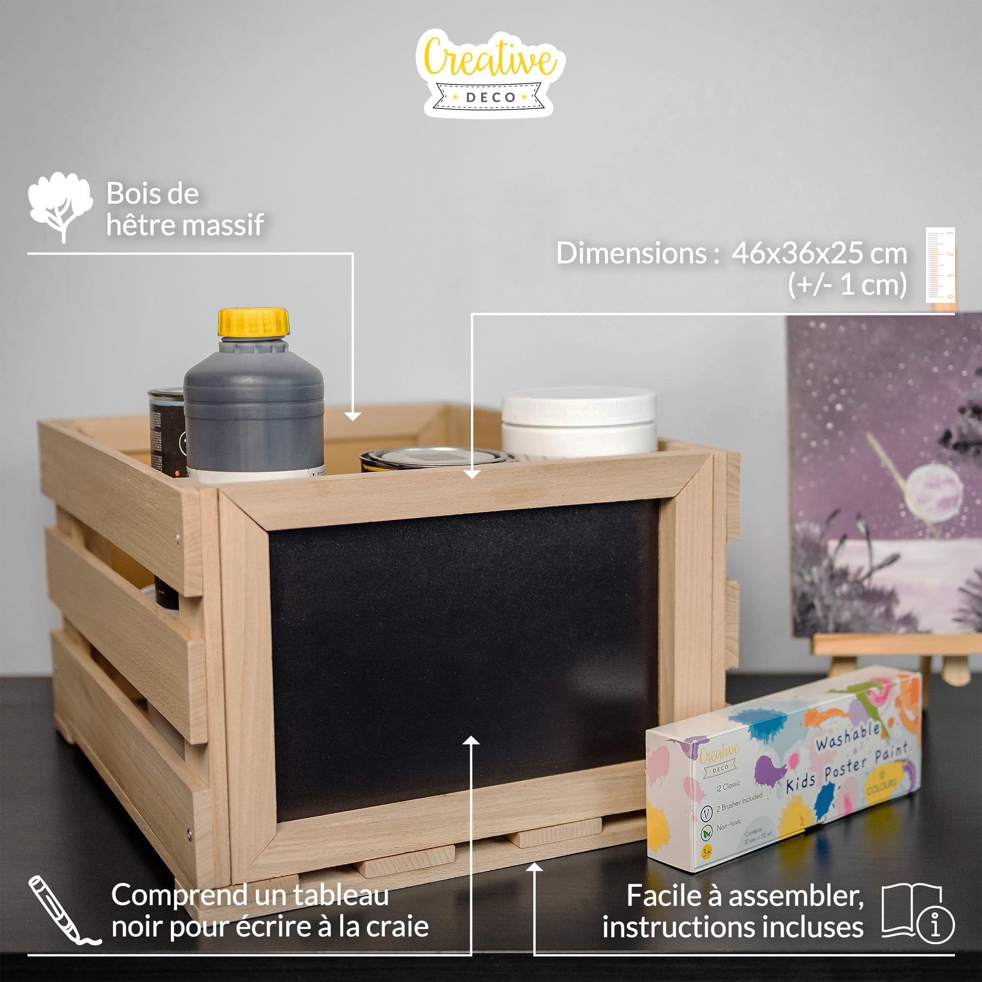Creative Deco Caisse Bois Vinyles Hêtre Tableau 80 Disques