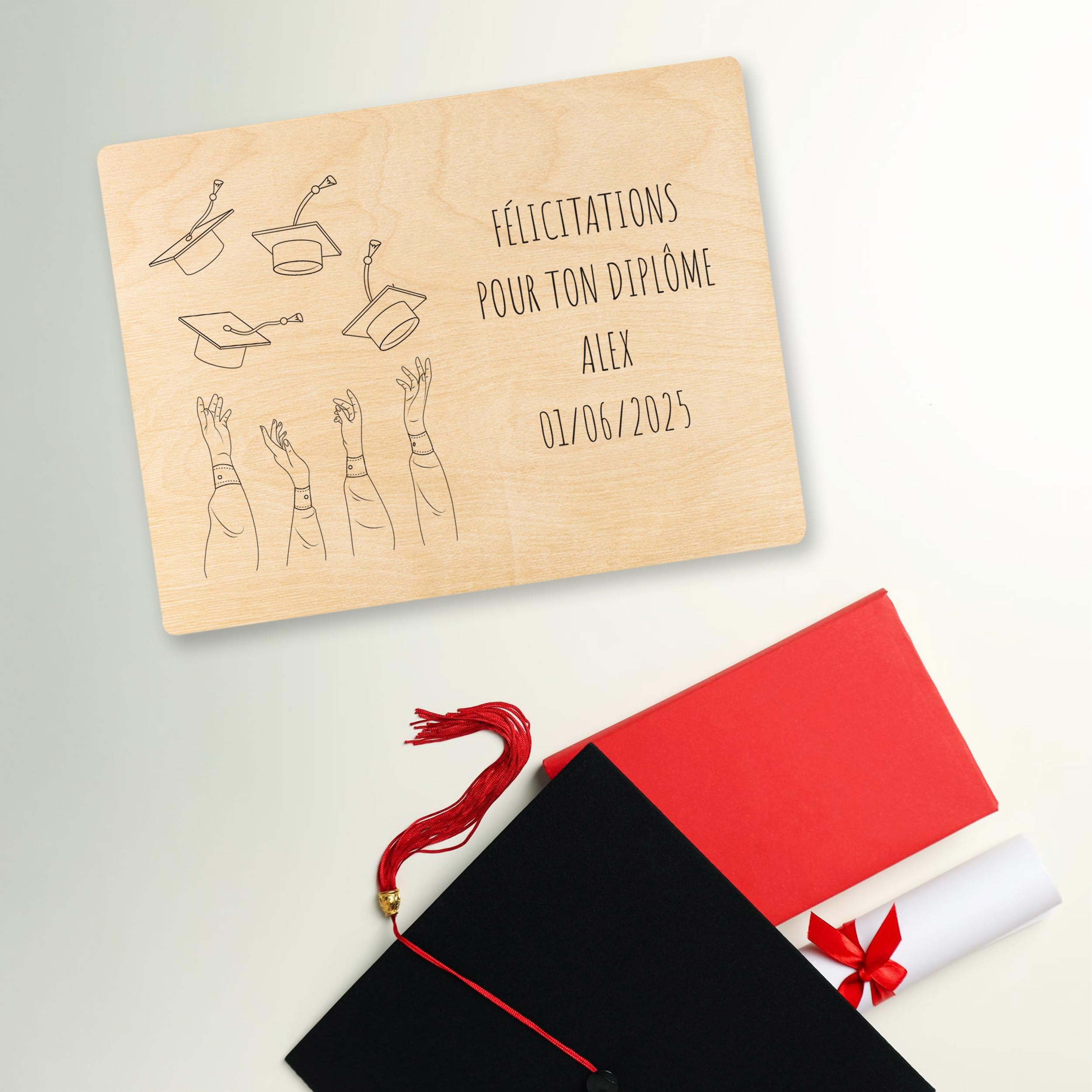 Creative Deco Boîte en Bois Diplôme 40x30x14 cm Toque Personnalisée