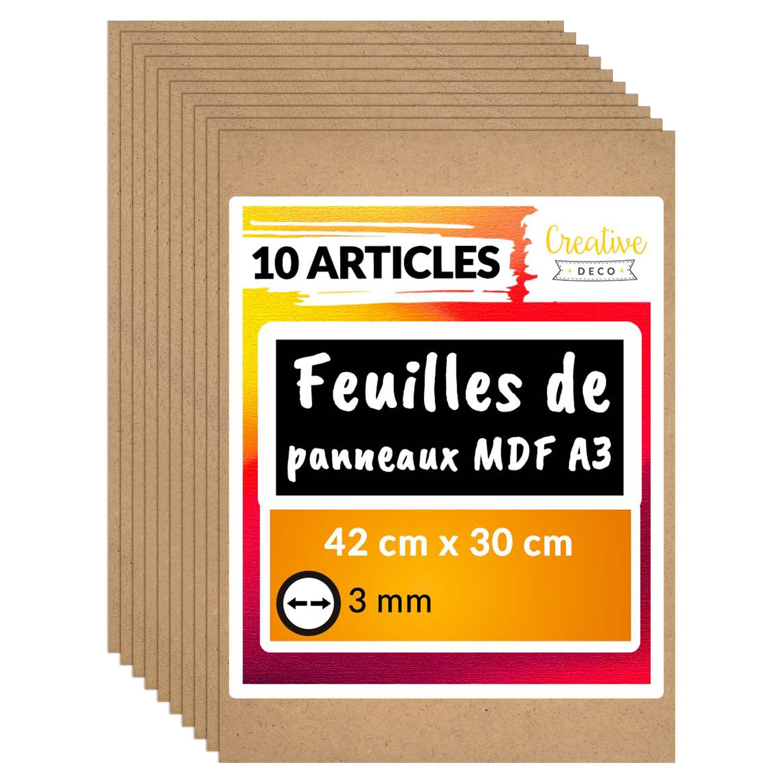 Creative Deco Panneau MDF A3 3 mm lot de 10 brut