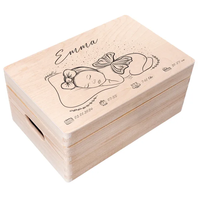 Creative Deco Boîte à Souvenirs Bébé Fille 30x20x14 cm bois