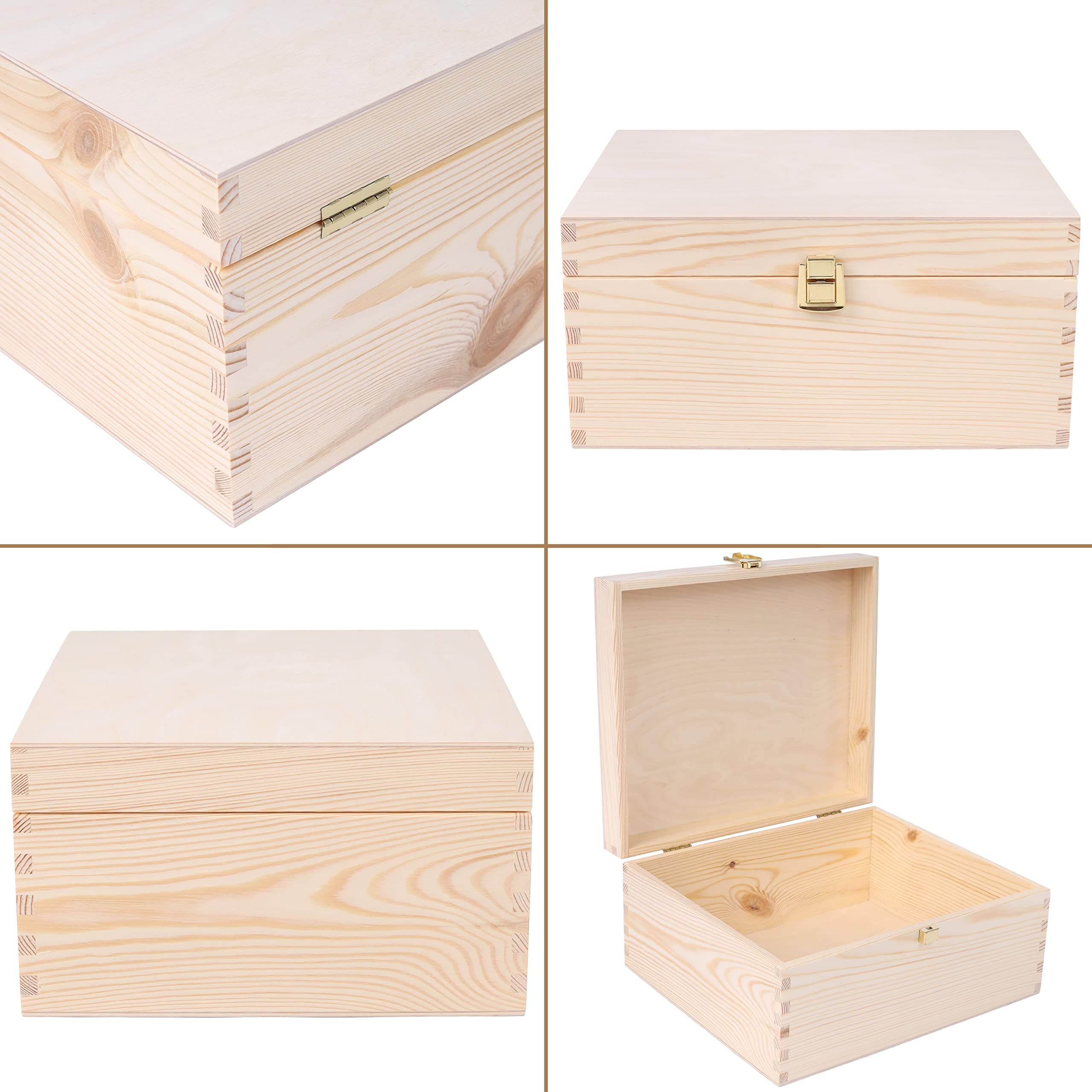 Creative Deco Boîte Bois Brut Couvercle Serrure 29x25x14 cm