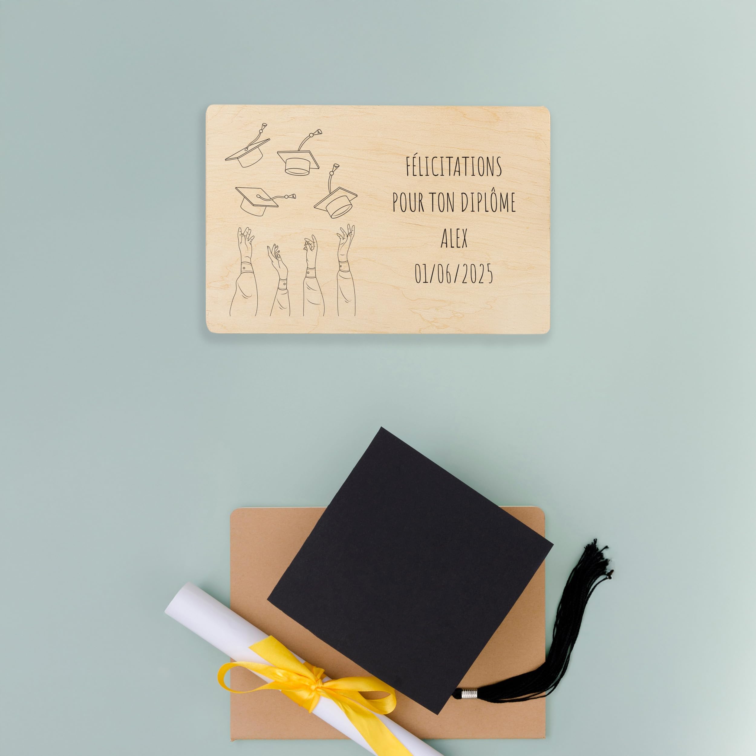 Creative Deco Boîte en Bois Diplôme 30x20x14 cm Toque Personnalisée