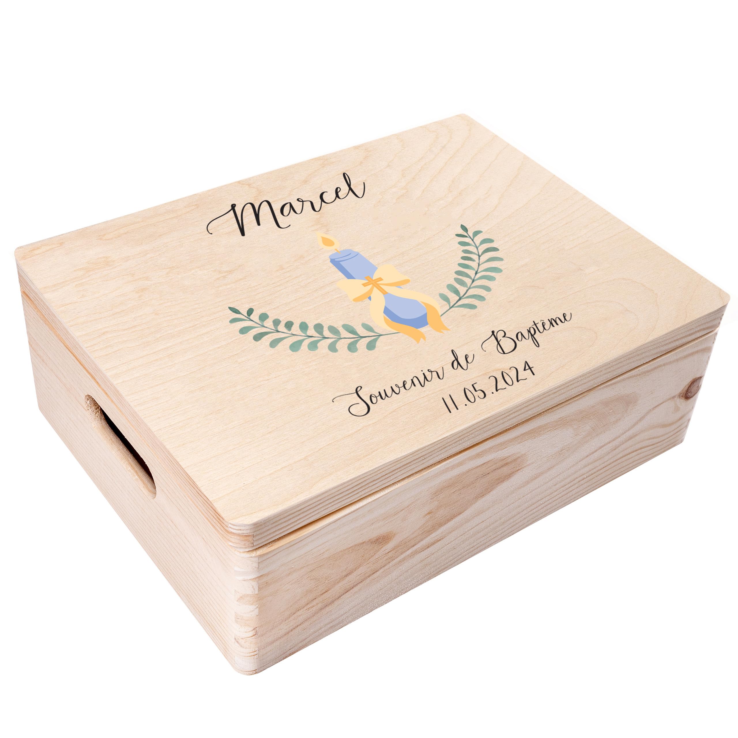 Creative Deco Boîte Bois Baptême Ange Personnalisée 30x20 cm