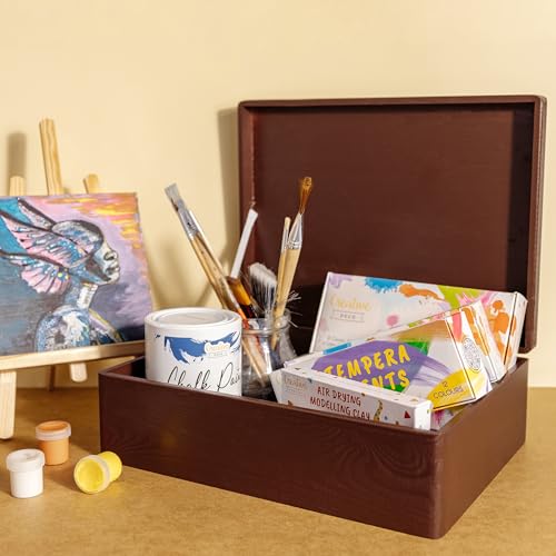 Creative Deco Boîte 40x30x14 cm Boîte Bois Brut Couvercle