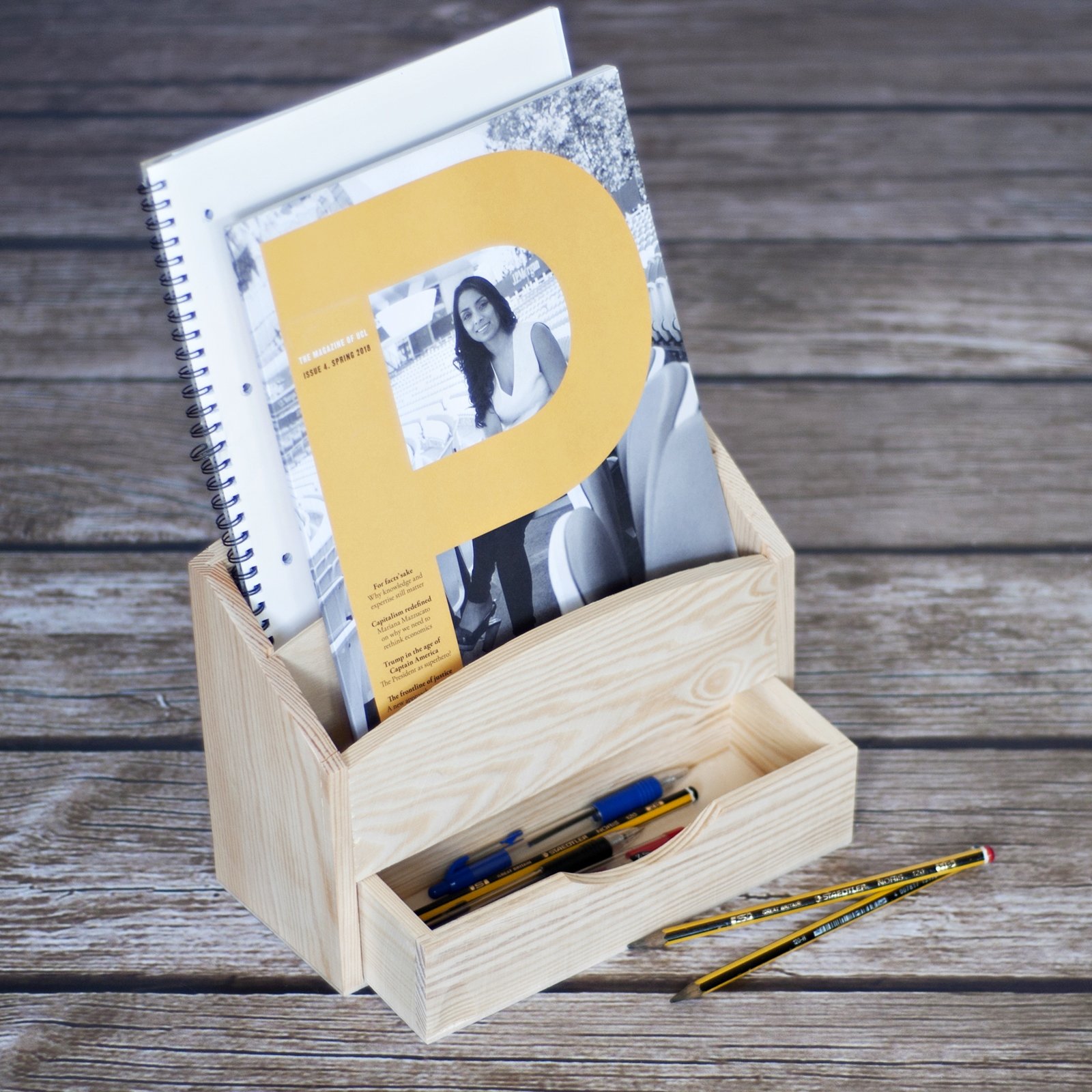 Creative Deco porte-courrier bois 2 compartiments + tiroir 25 cm