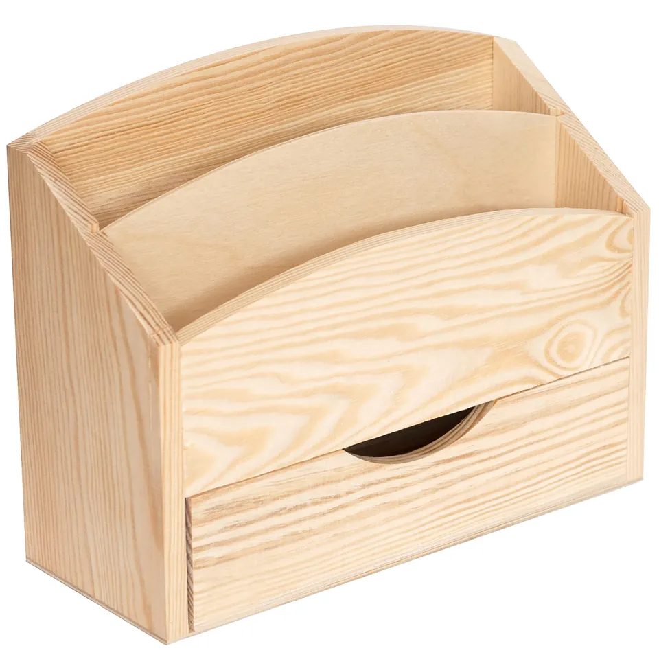 Creative Deco porte-courrier bois 2 compartiments + tiroir 25 cm