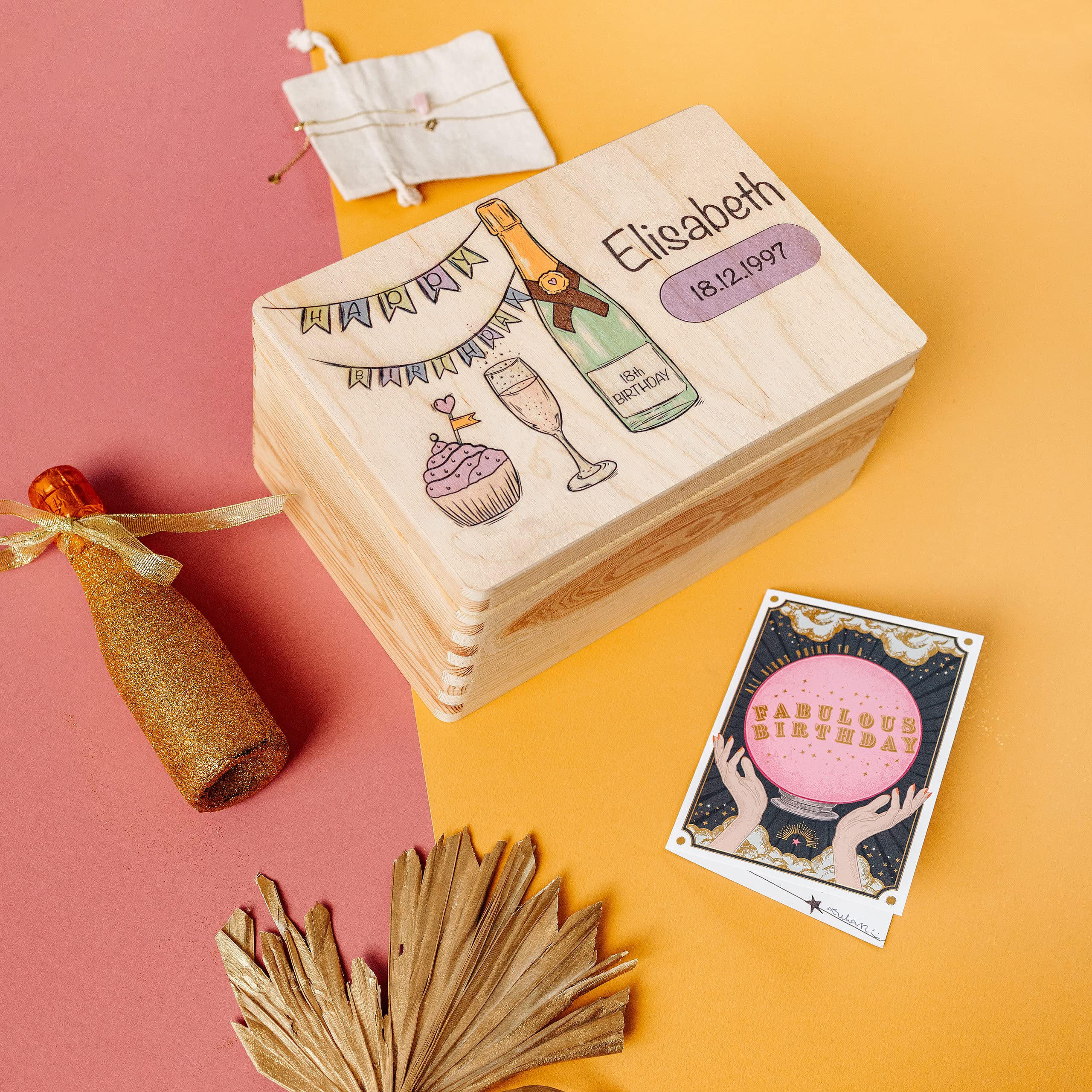 Creative Deco Boîte Bois Anniversaire Bouteille 30x20 cm Gravée