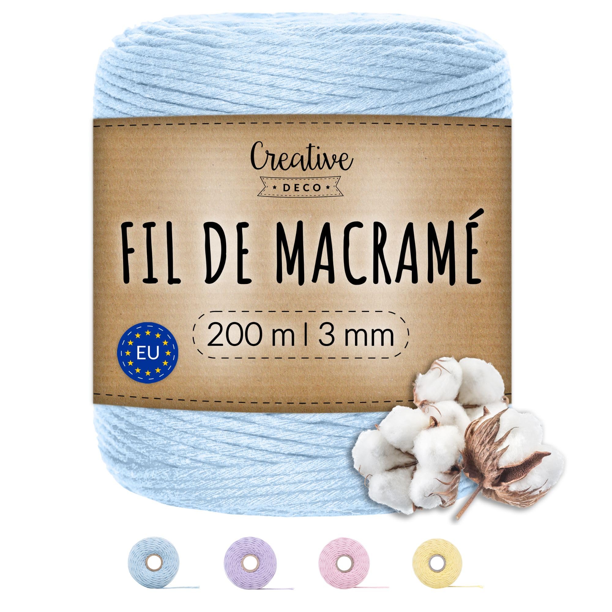 Creative Deco Strings corde macramé 3mm x 200m bleu pastel
